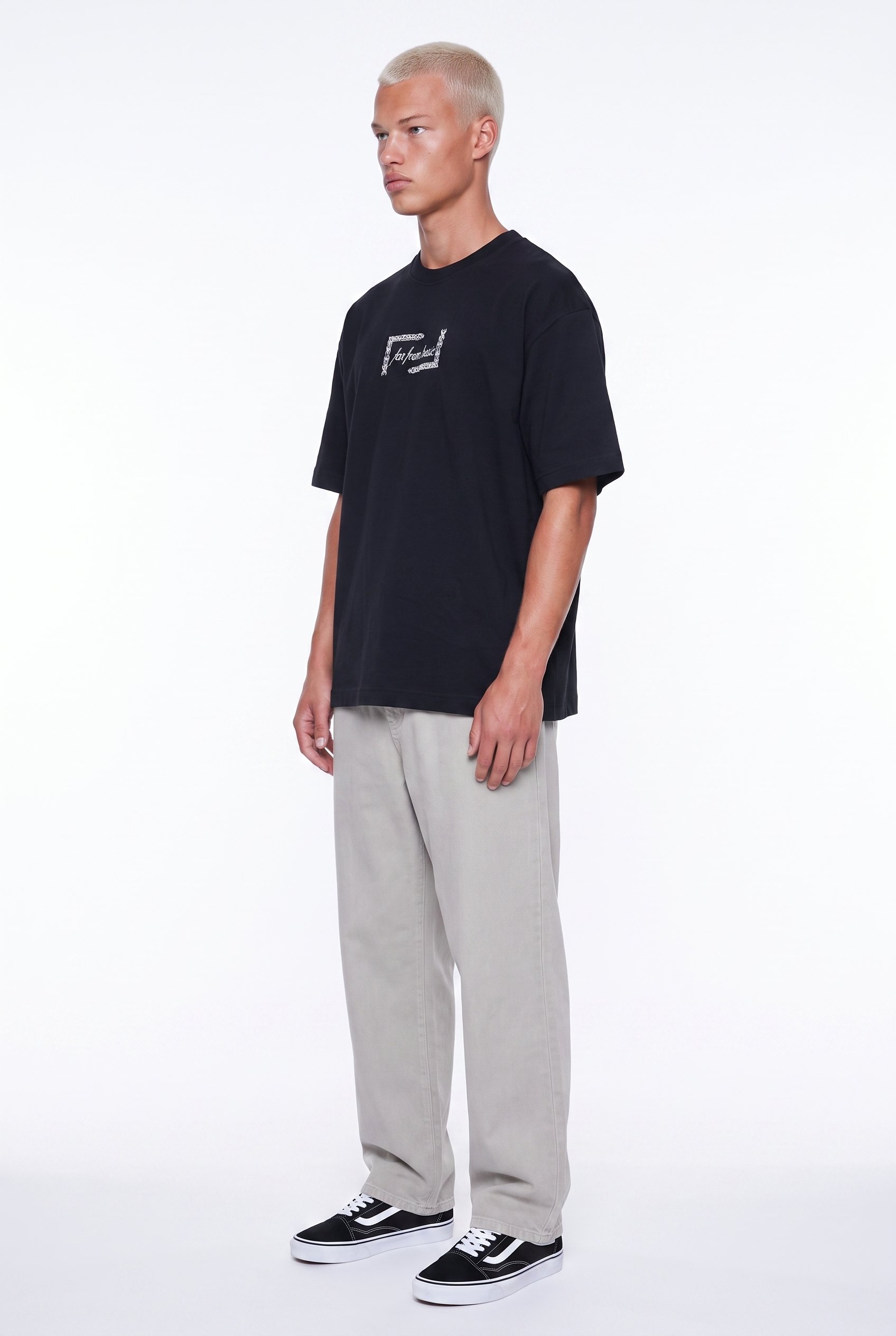 Erkek FFB Vintage Nakışlı Oversize T-Shirt Siyah