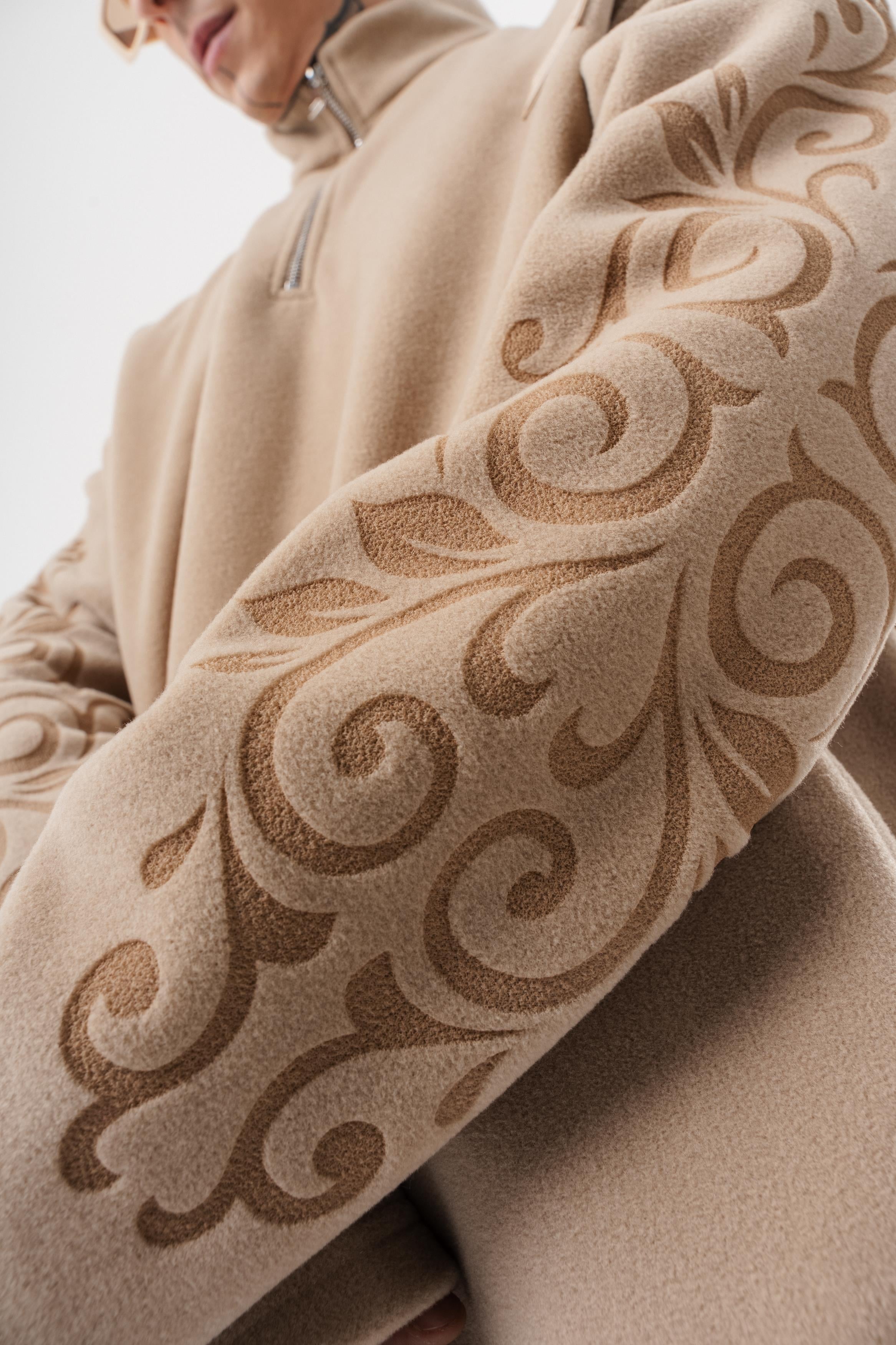 Erkek FFB Yarım Fermuarlı Oversize Polar Ceket Bej