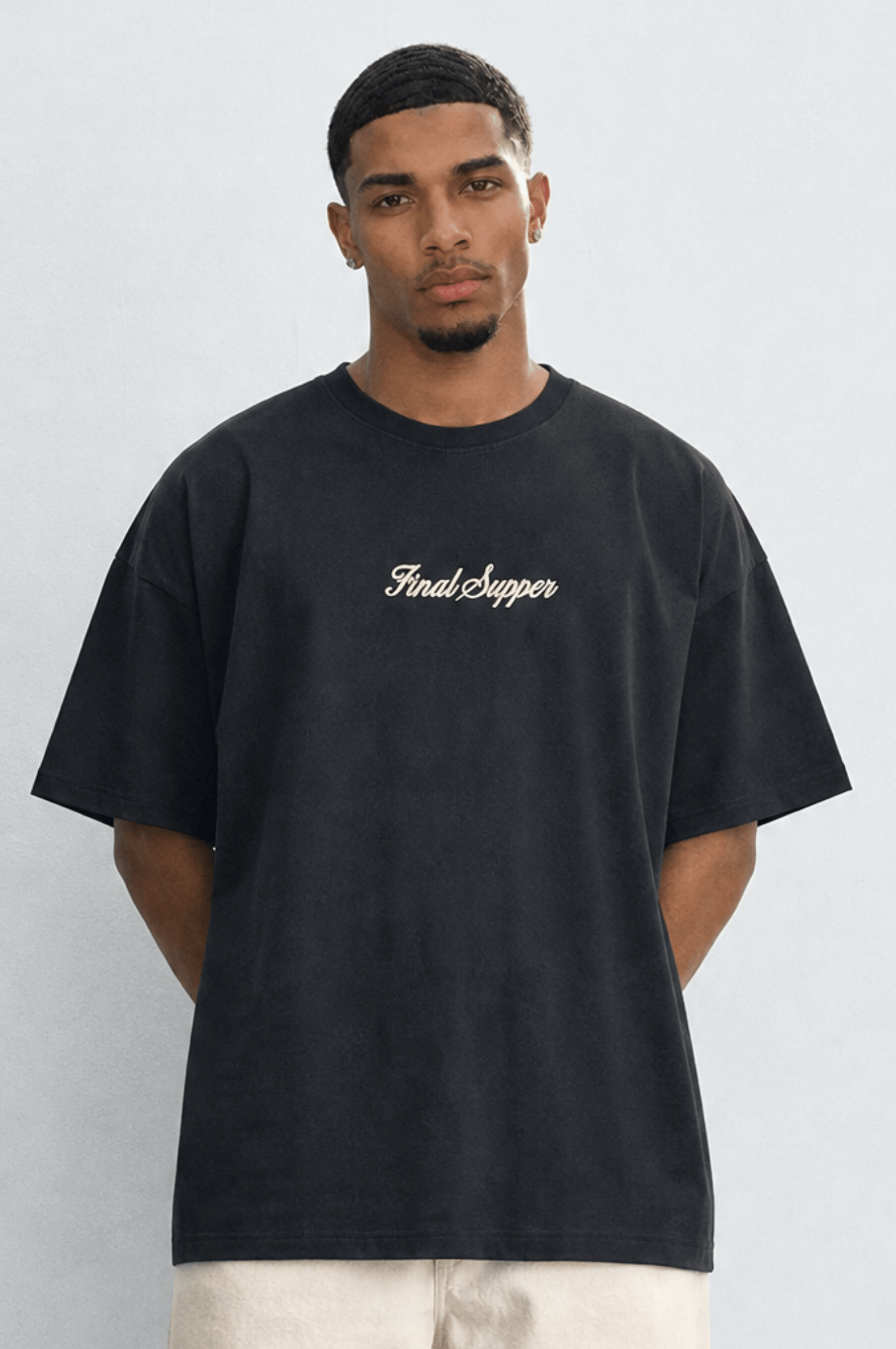 Erkek Final Supper Nakışlı Oversize T-Shirt Siyah