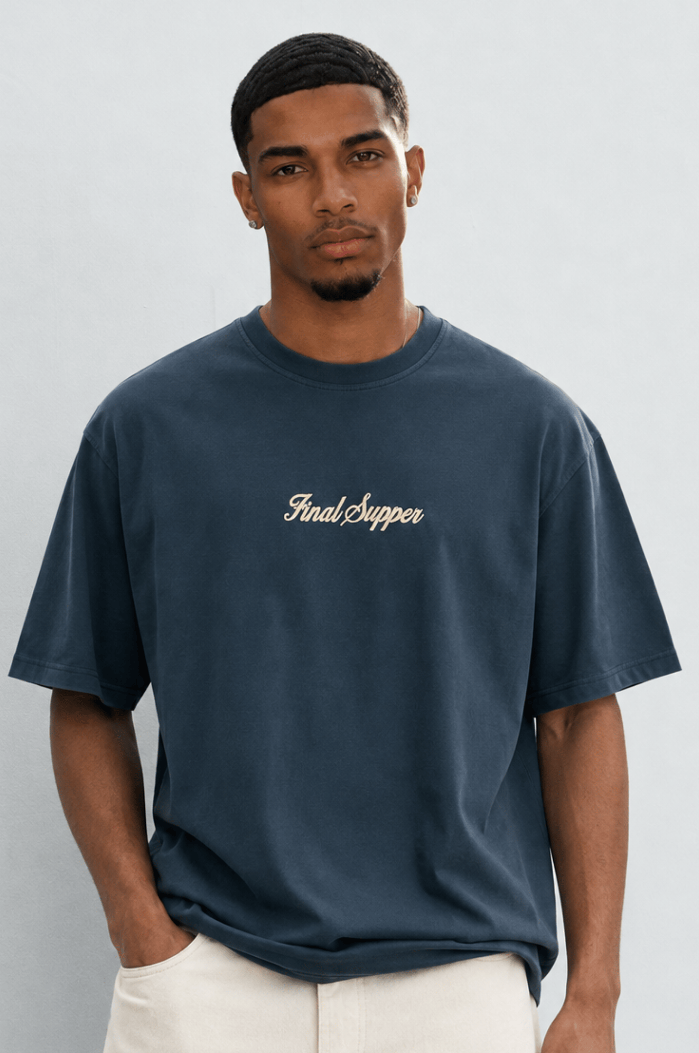 Erkek Final Supper Nakışlı Oversize T-Shirt Petrol