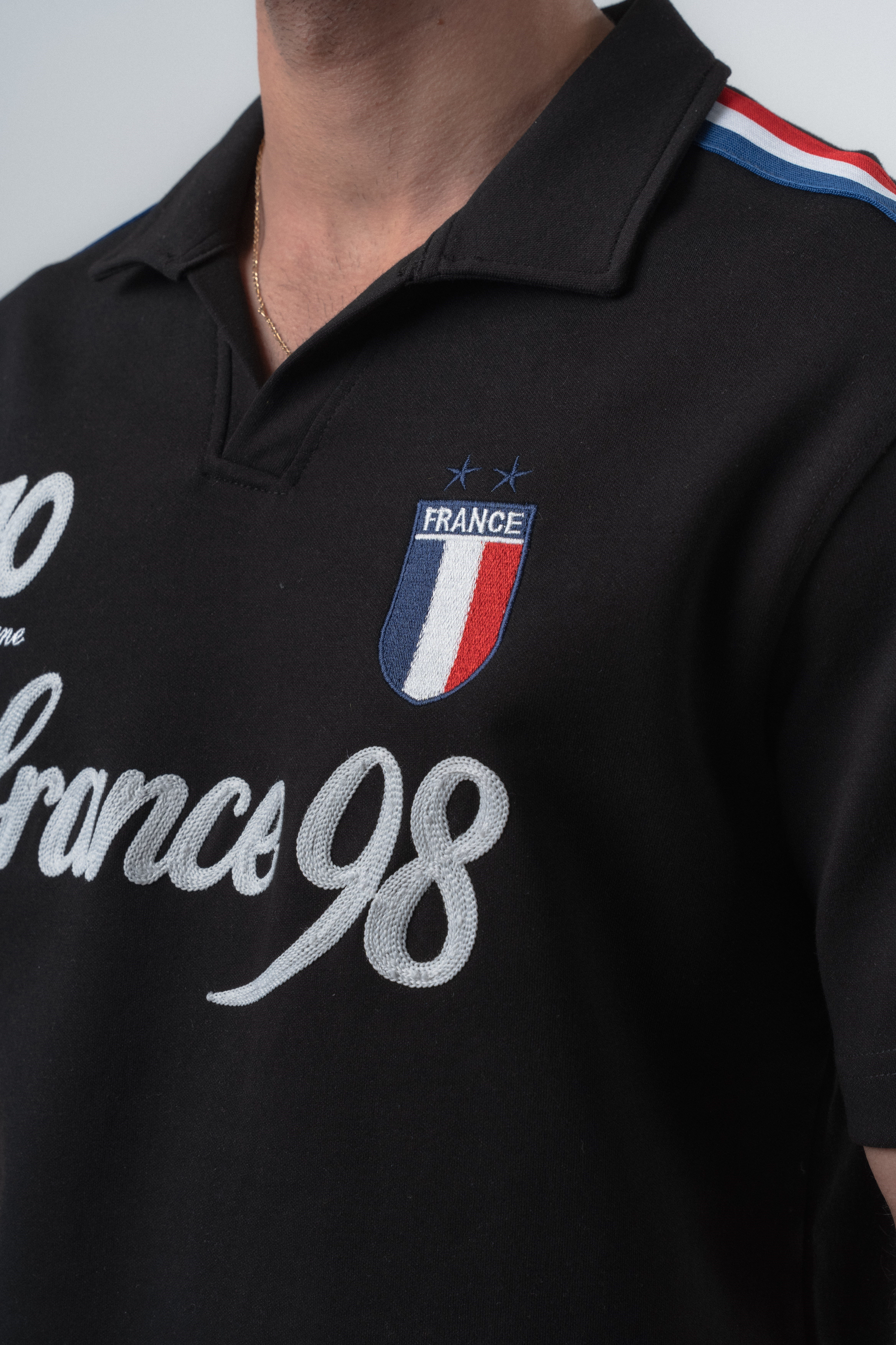 Erkek France 98 Dünya Kupası Regular Fit Polo Yaka Taraftar T-Shirt Siyah