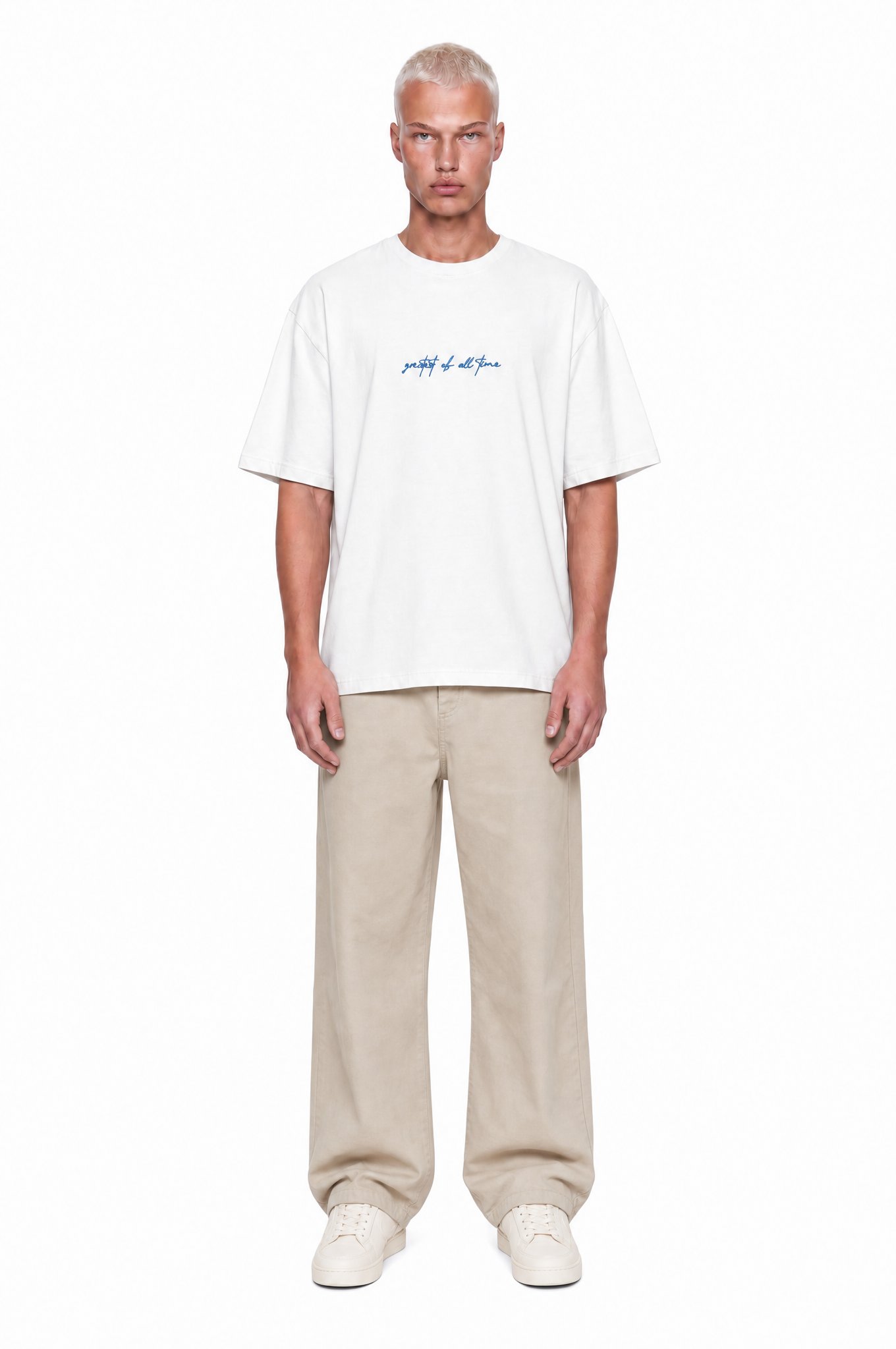 Erkek Goats Baskılı Oversize T-Shirt Ekru