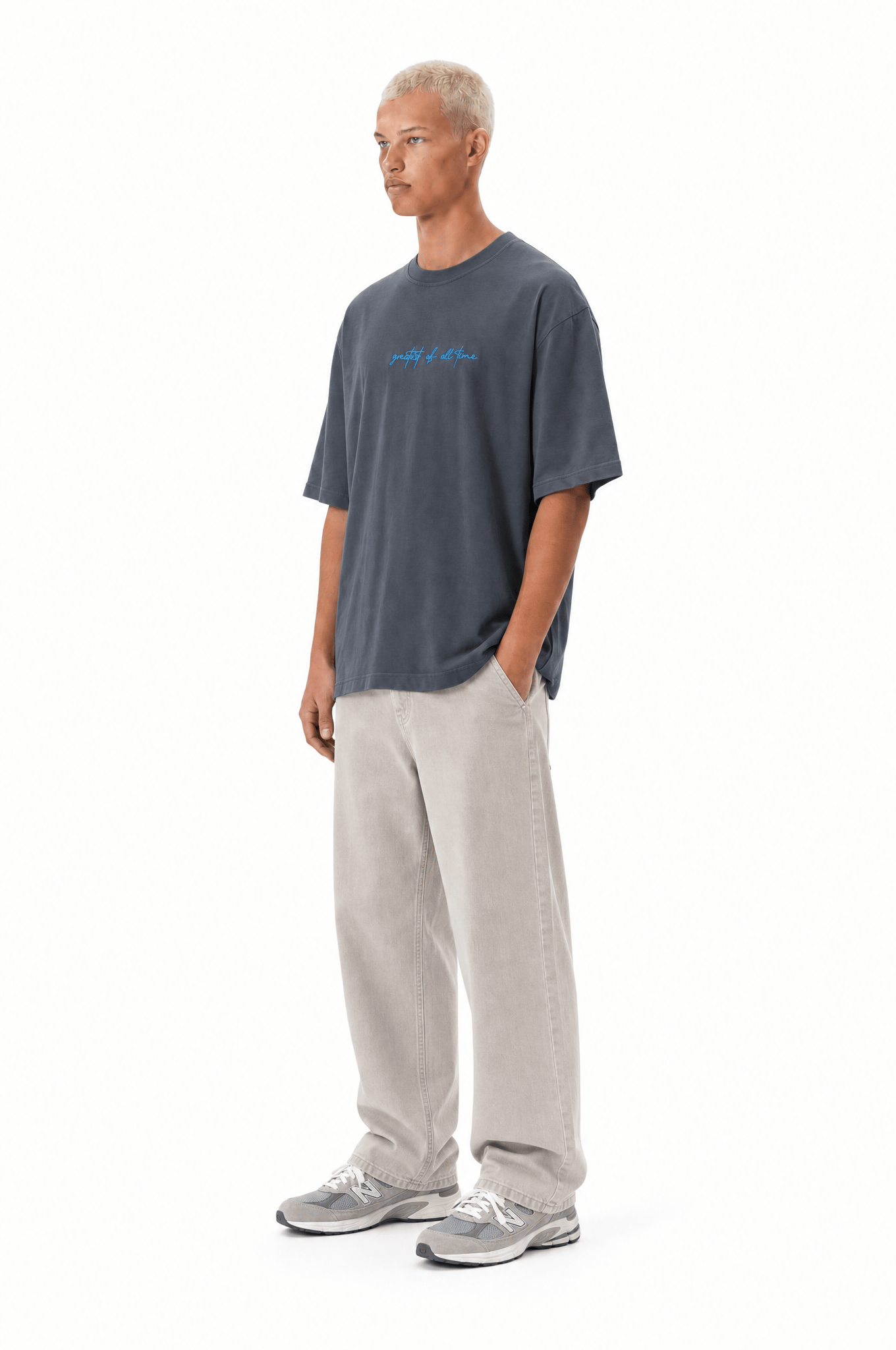 Erkek Goats Baskılı Oversize T-Shirt Füme