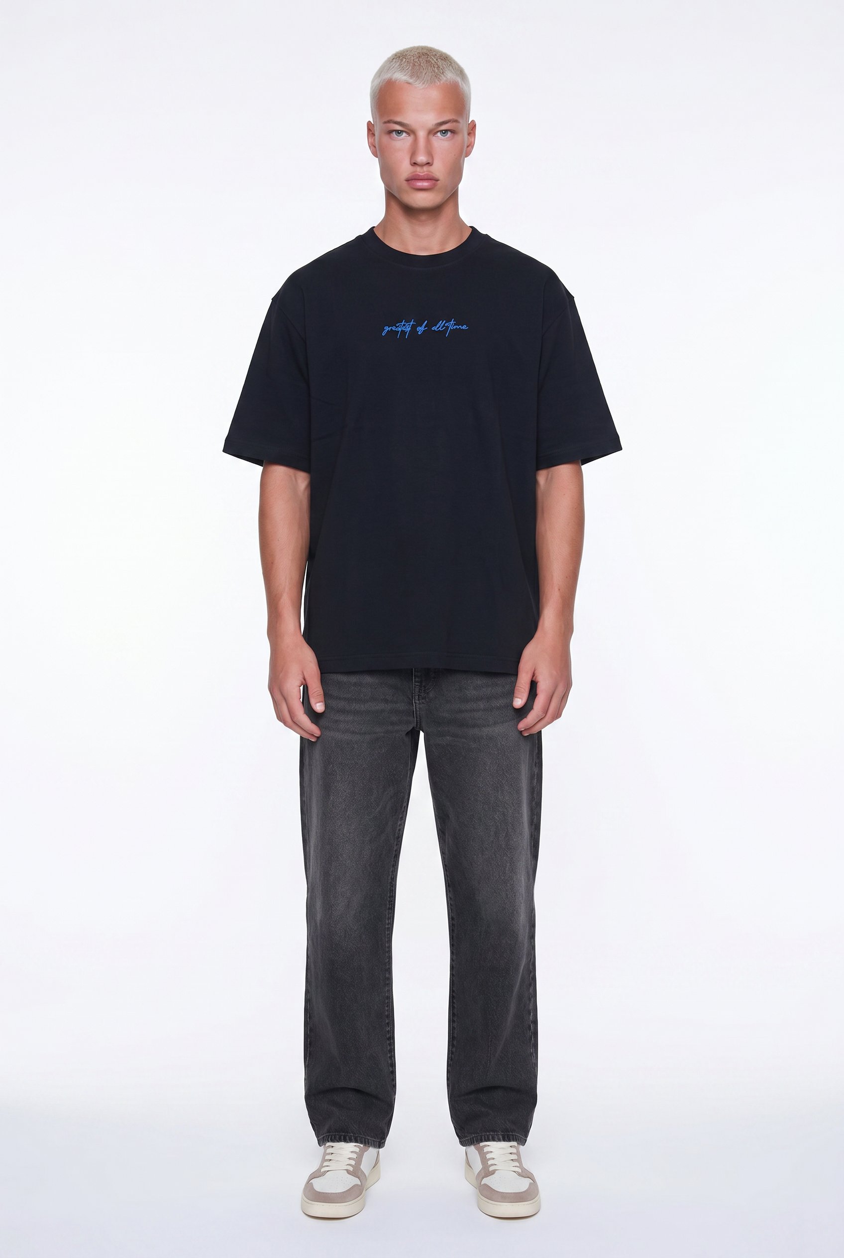 Erkek Goats Baskılı Oversize T-Shirt Siyah