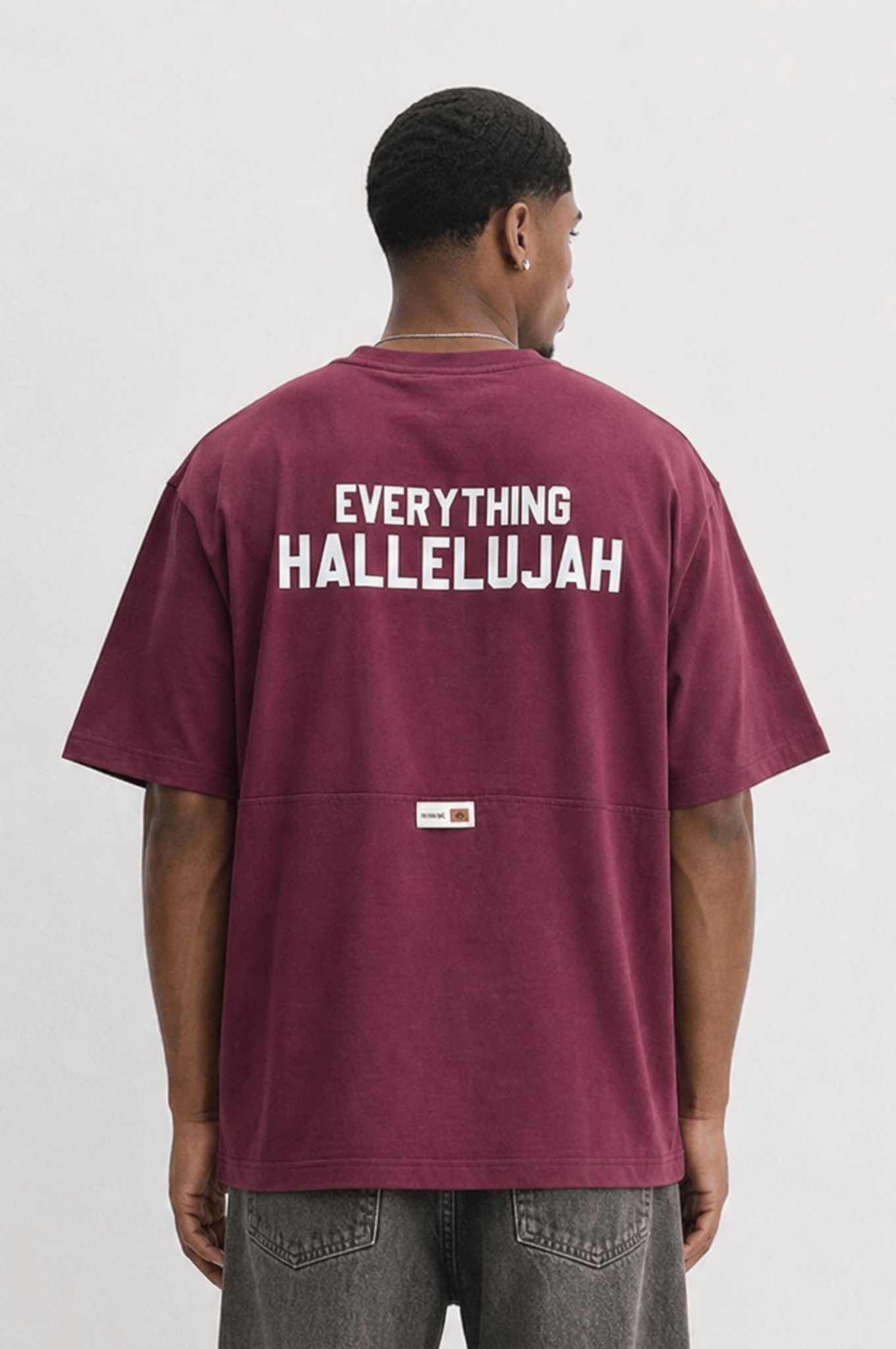 Erkek Hallelujah Baskılı Oversize T-Shirt Bordo