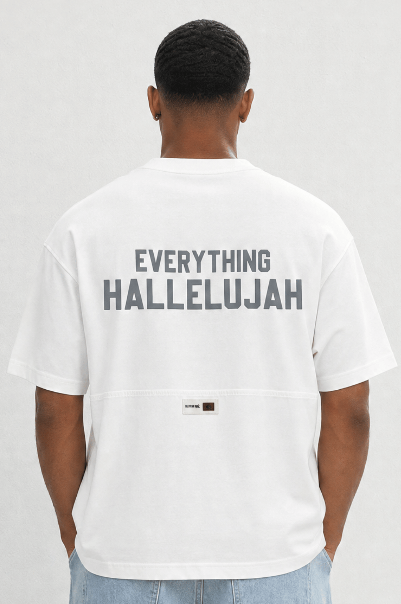 Erkek Hallelujah Baskılı Oversize T-Shirt Ekru