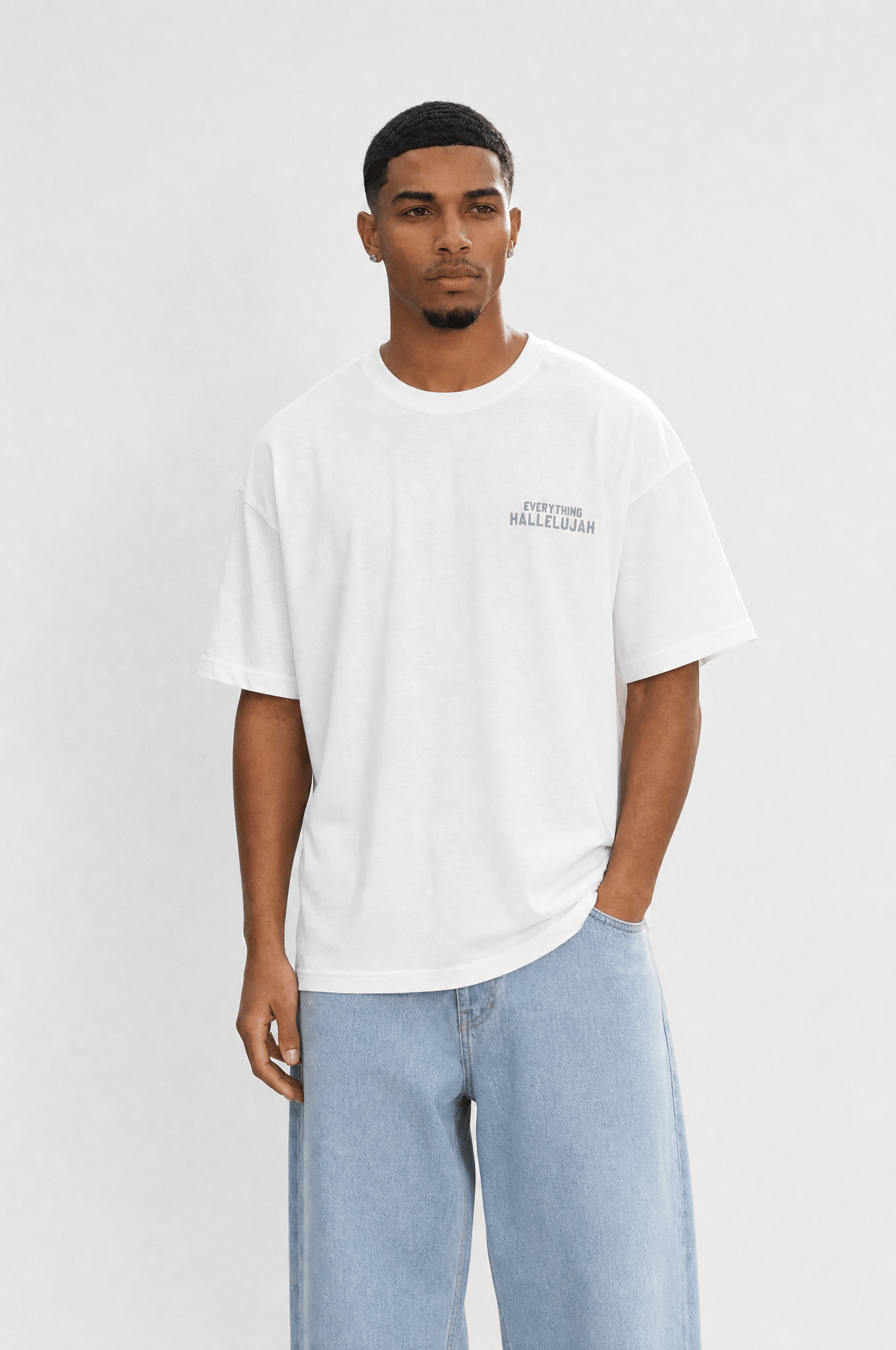 Erkek Hallelujah Baskılı Oversize T-Shirt Ekru