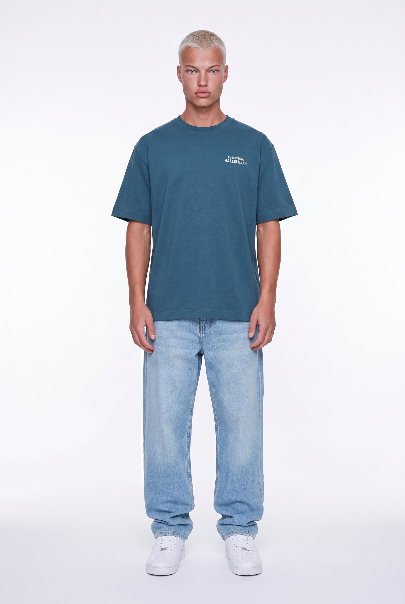 Erkek Hallelujah Baskılı Oversize T-Shirt Petrol