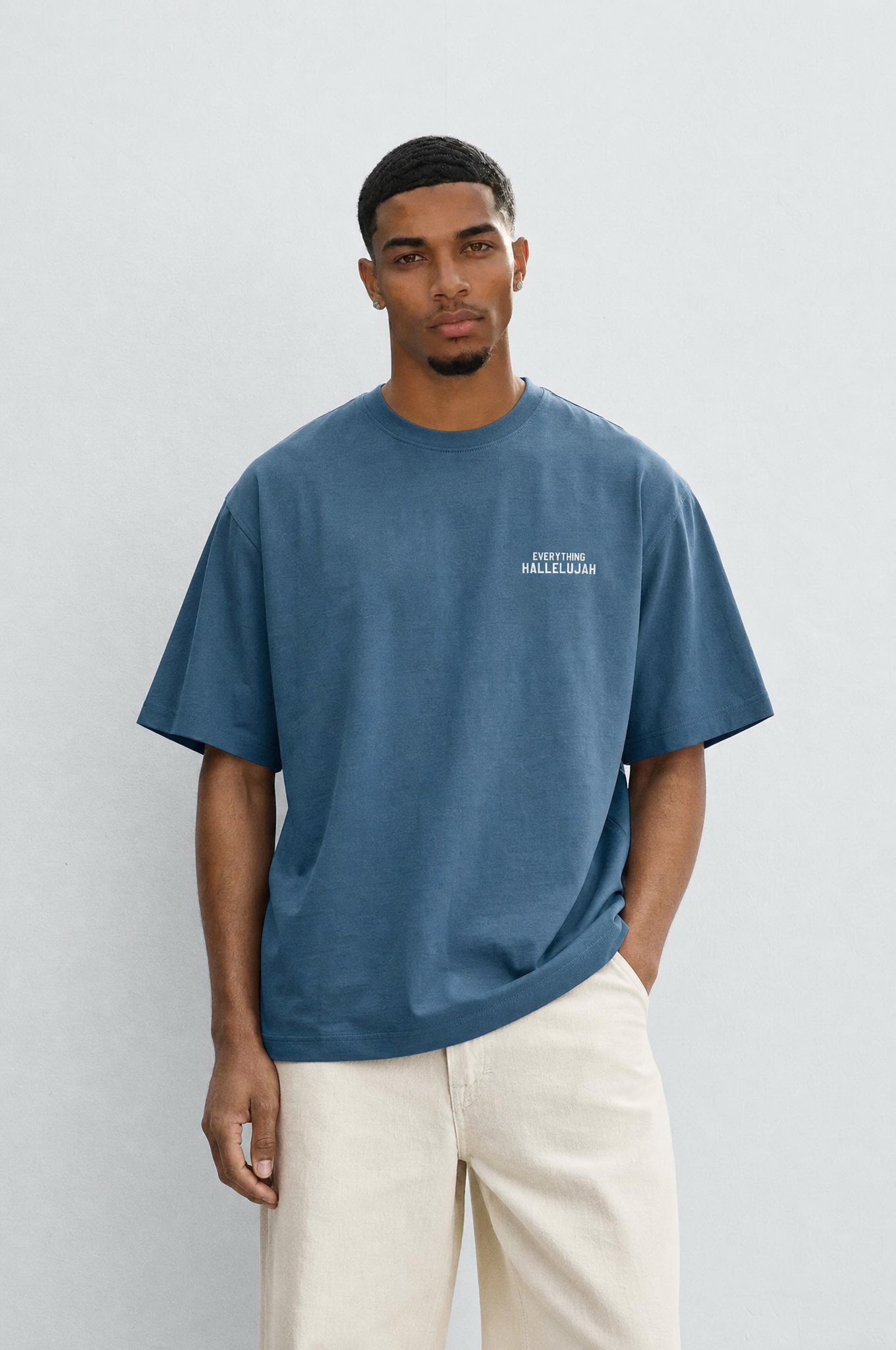Erkek Hallelujah Baskılı Oversize T-Shirt Petrol
