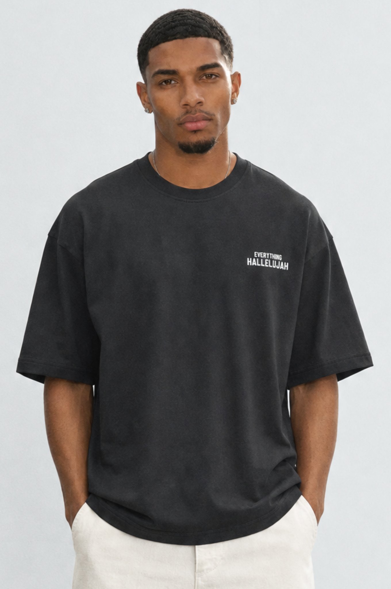Erkek Hallelujah Baskılı Oversize T-Shirt Siyah