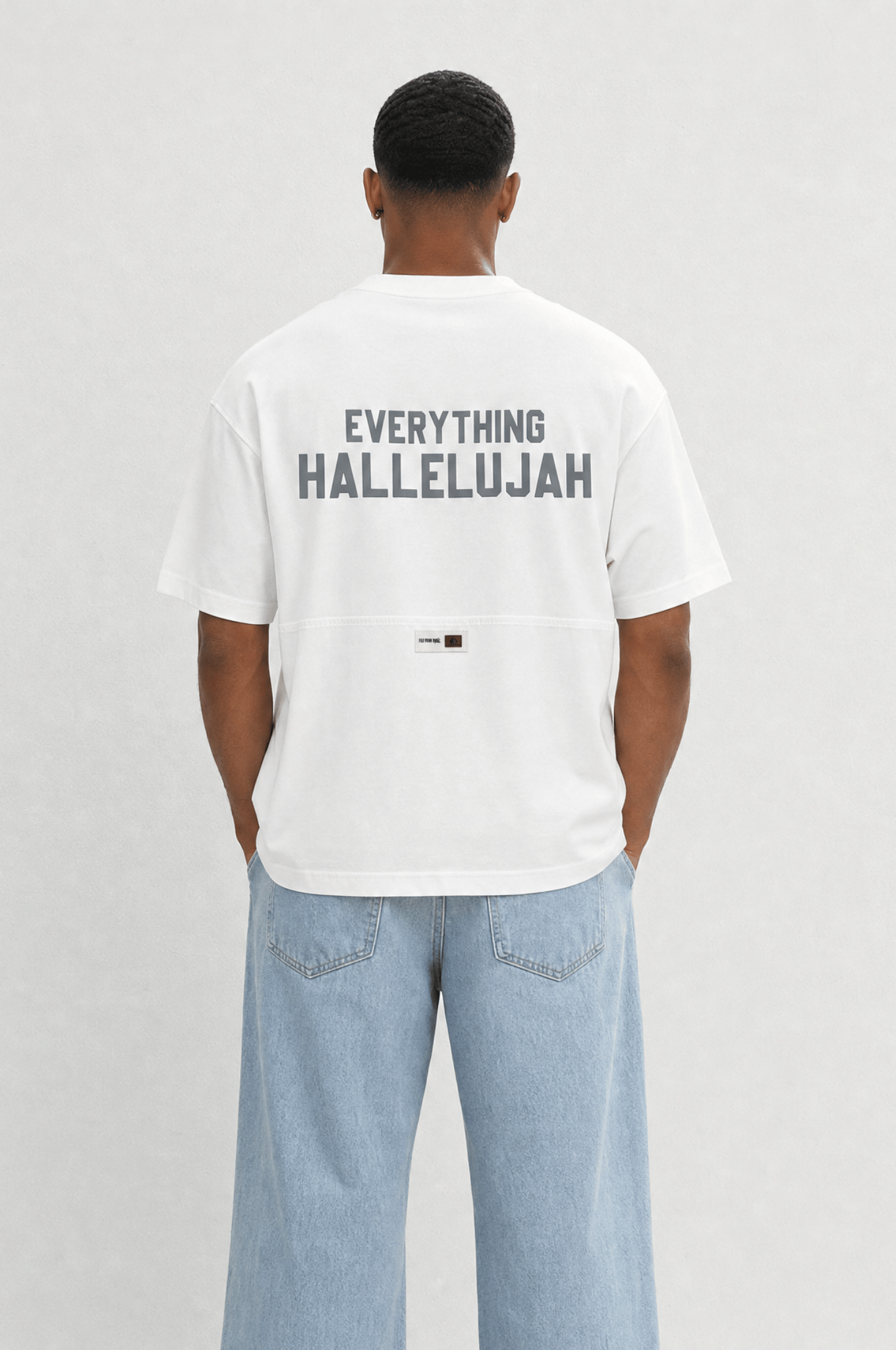 Erkek Hallelujah Baskılı Oversize T-Shirt Ekru