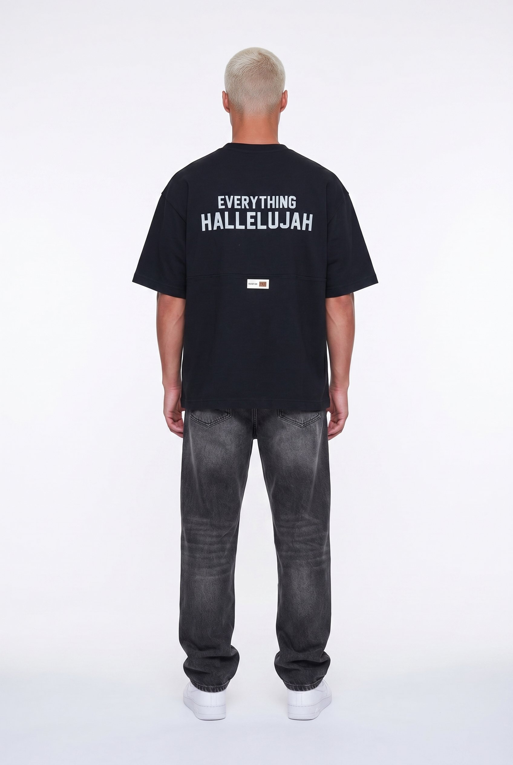 Erkek Hallelujah Baskılı Oversize T-Shirt Siyah