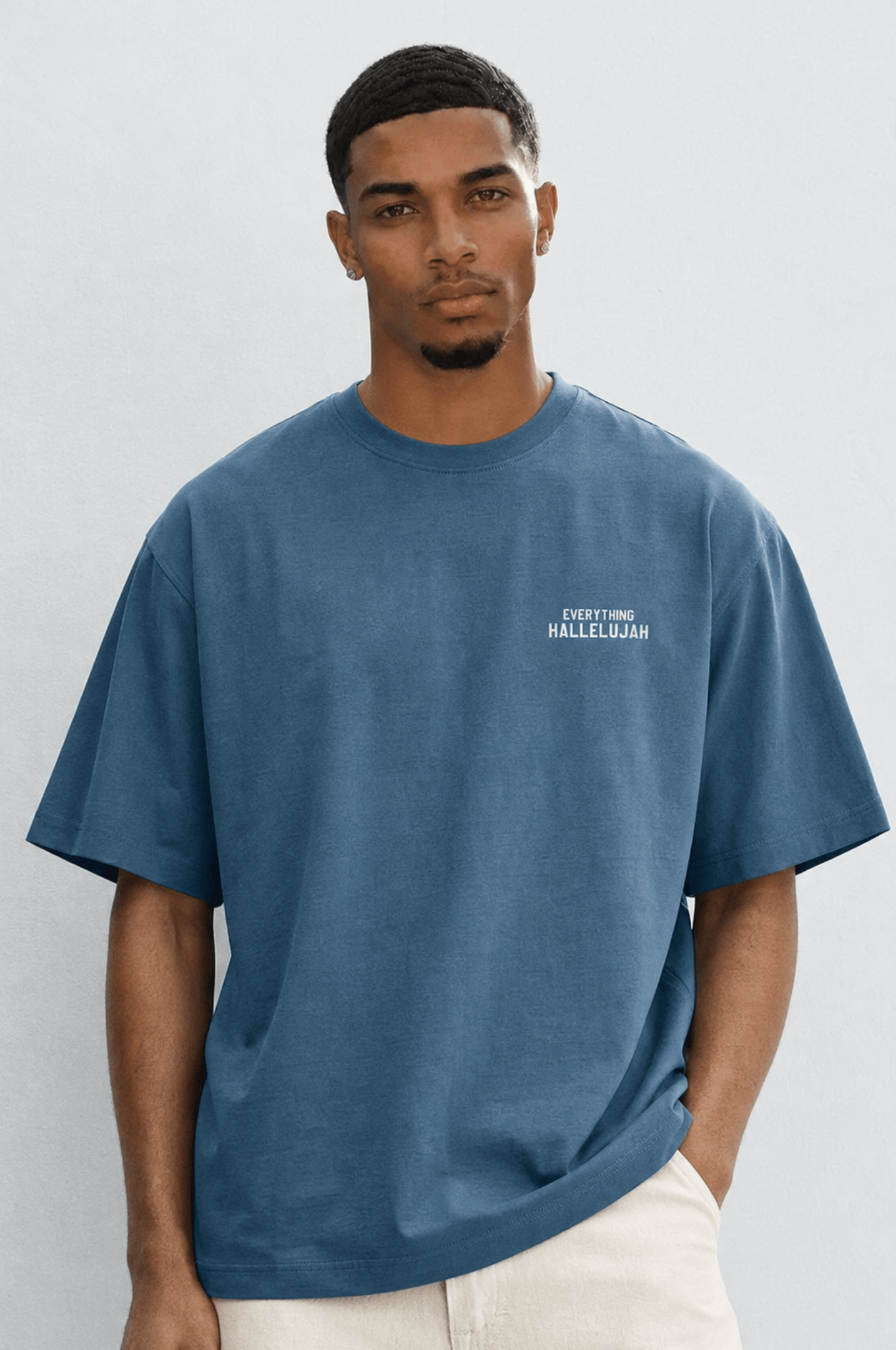 Erkek Hallelujah Baskılı Oversize T-Shirt Petrol