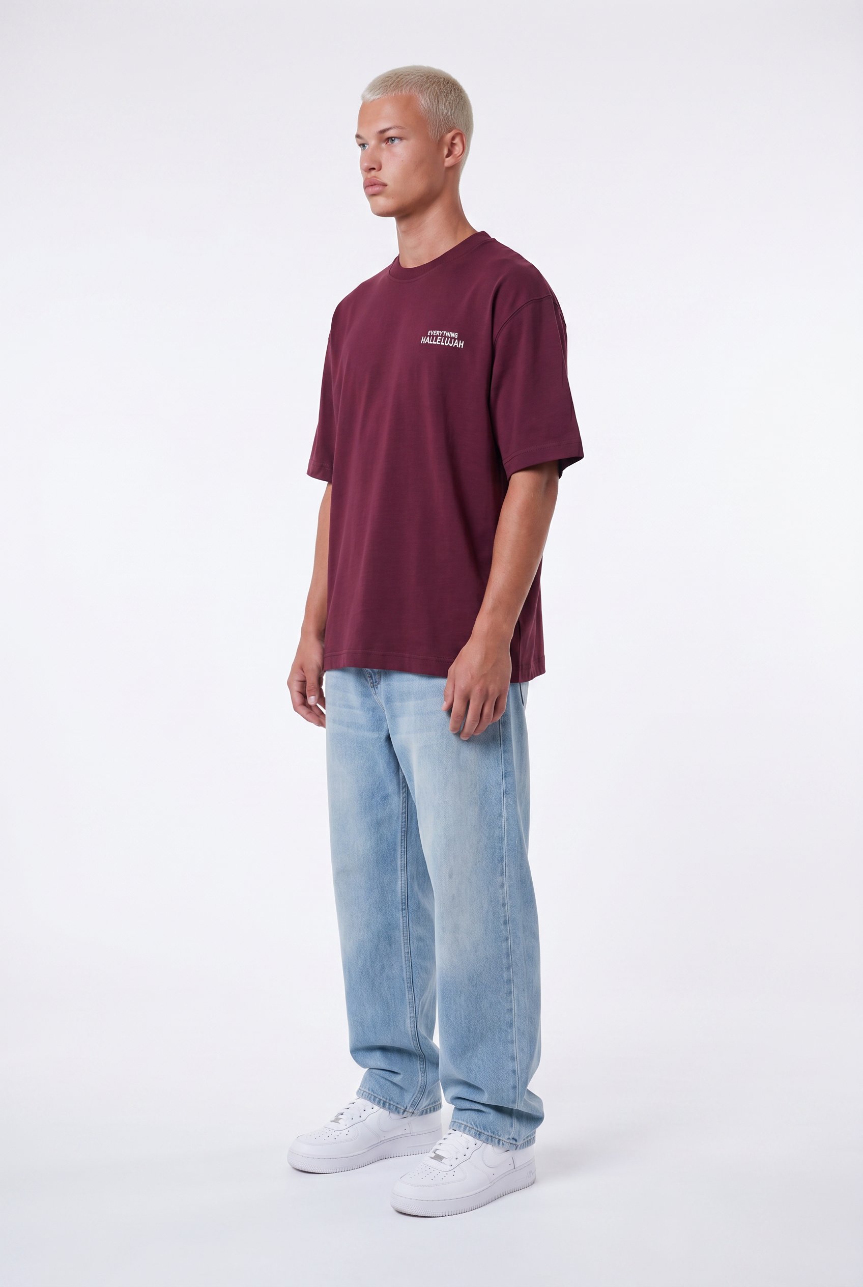 Erkek Hallelujah Baskılı Oversize T-Shirt Bordo