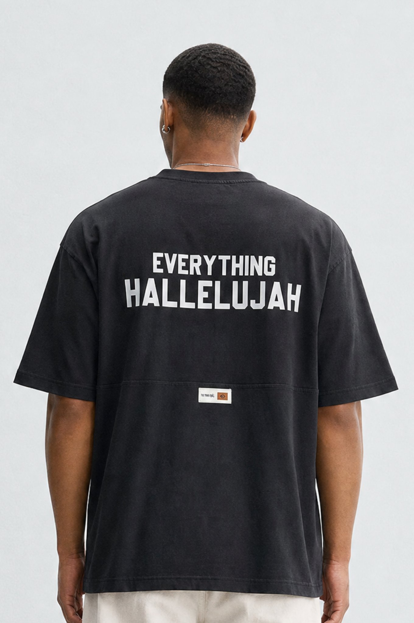 Erkek Hallelujah Baskılı Oversize T-Shirt Siyah