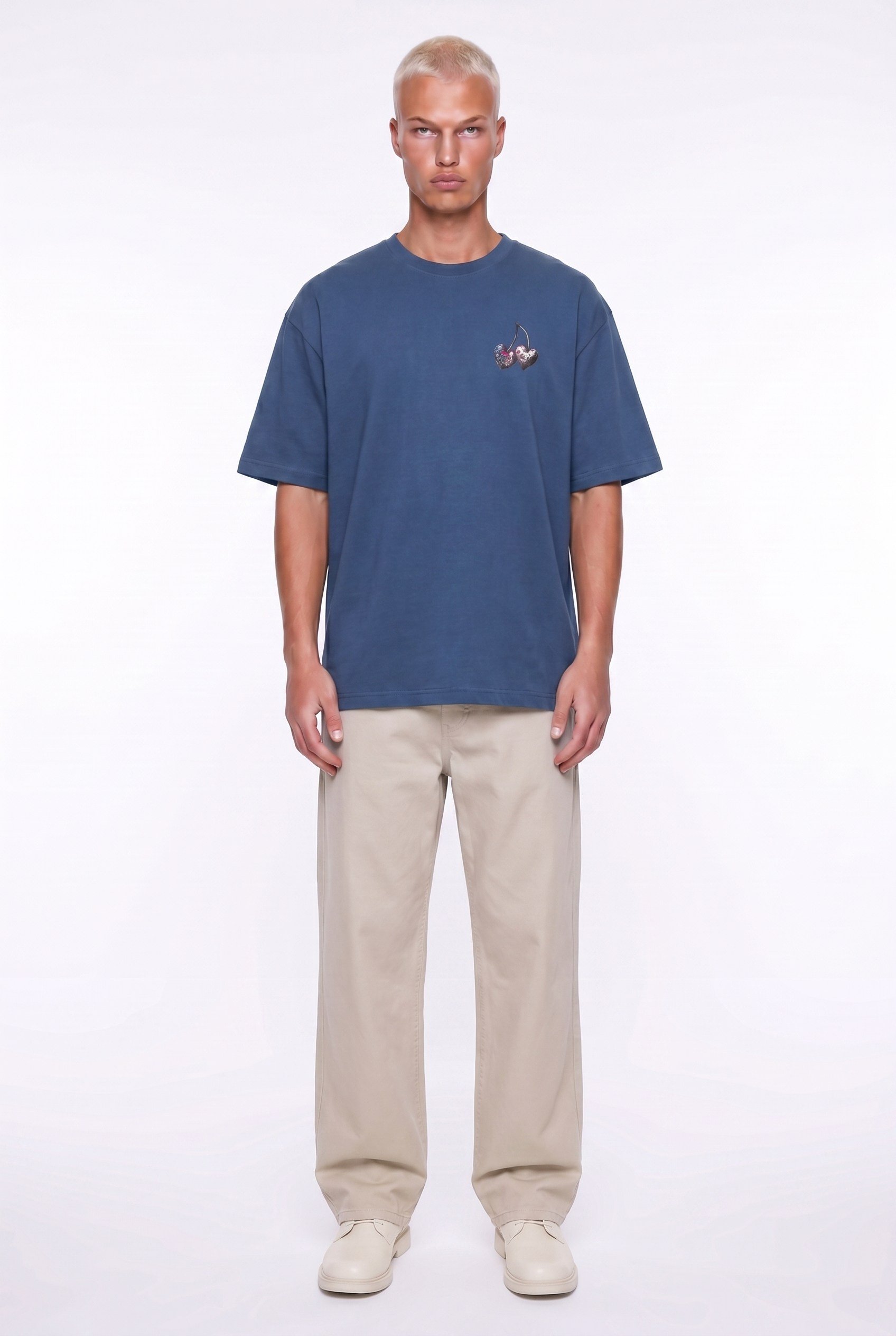 Erkek Harvest Baskılı Oversize T-Shirt Lacivert