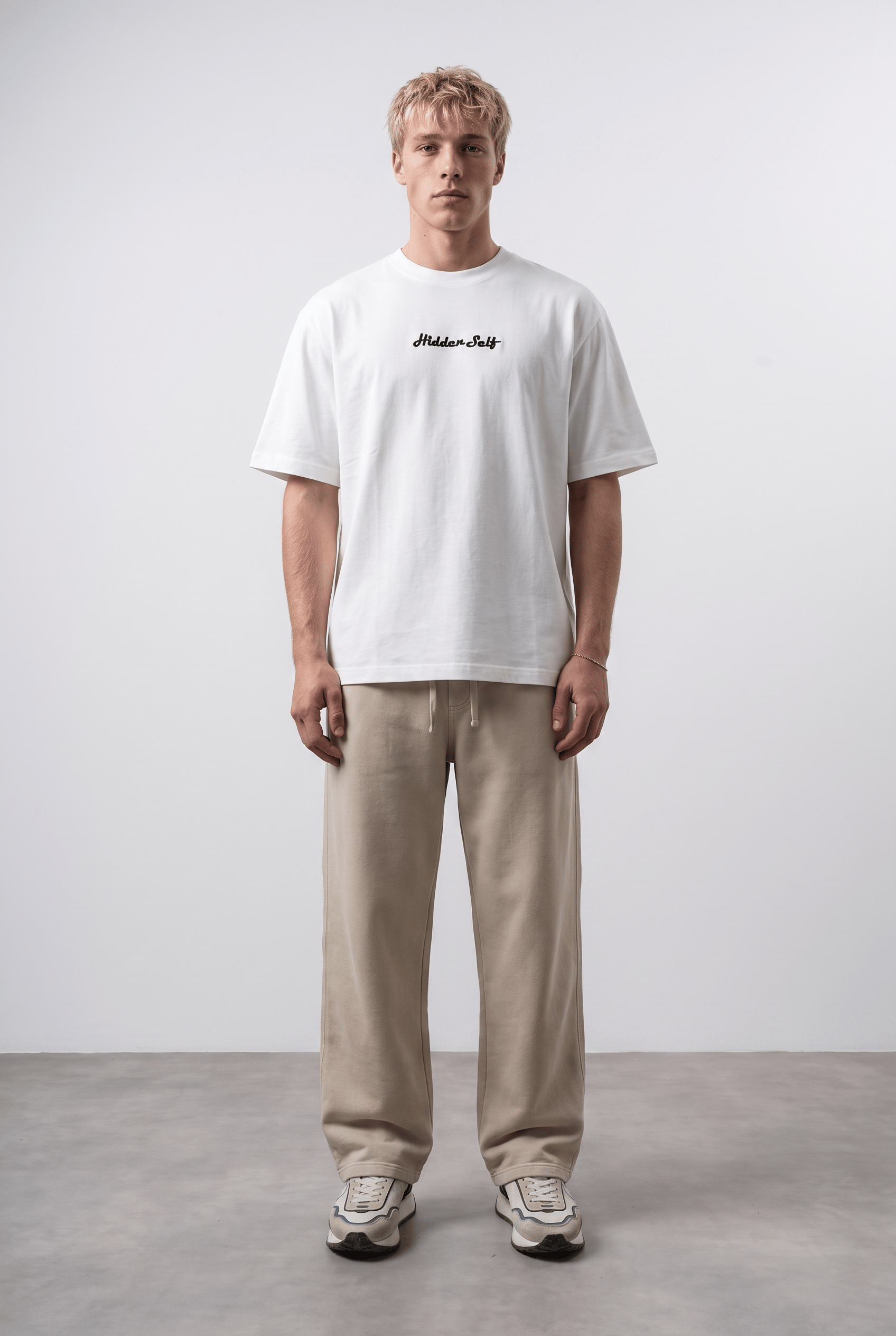 Erkek Hidden Self Baskılı Oversize T-Shirt Ekru