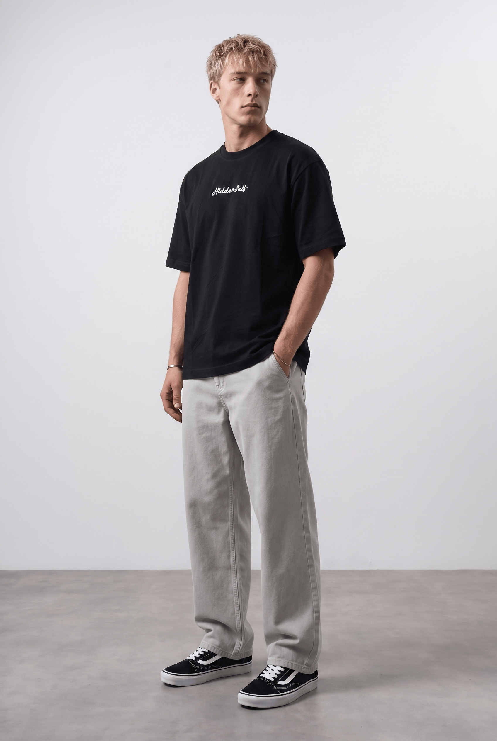 Erkek Hidden Self Baskılı Oversize T-Shirt Siyah