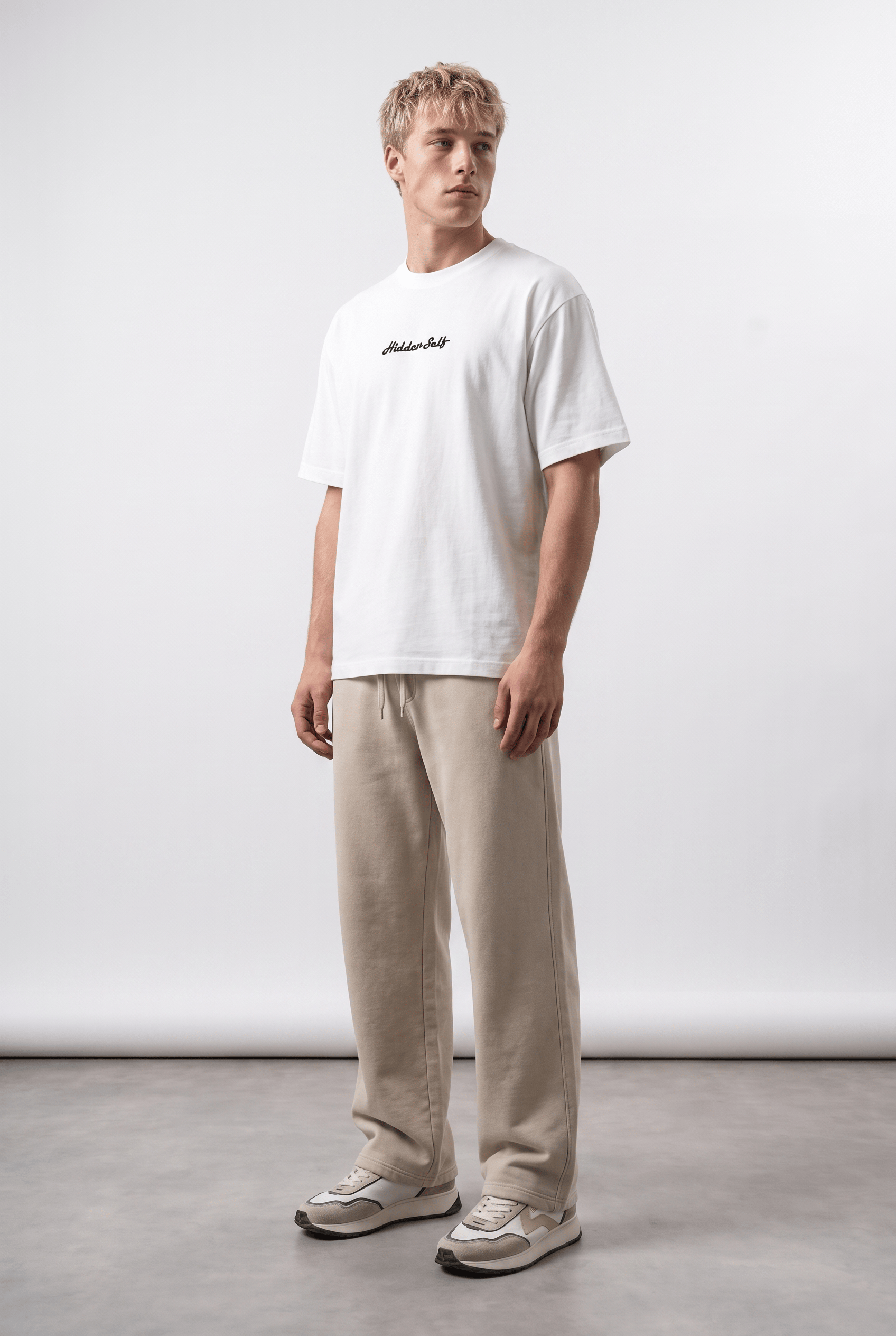 Erkek Hidden Self Baskılı Oversize T-Shirt Ekru
