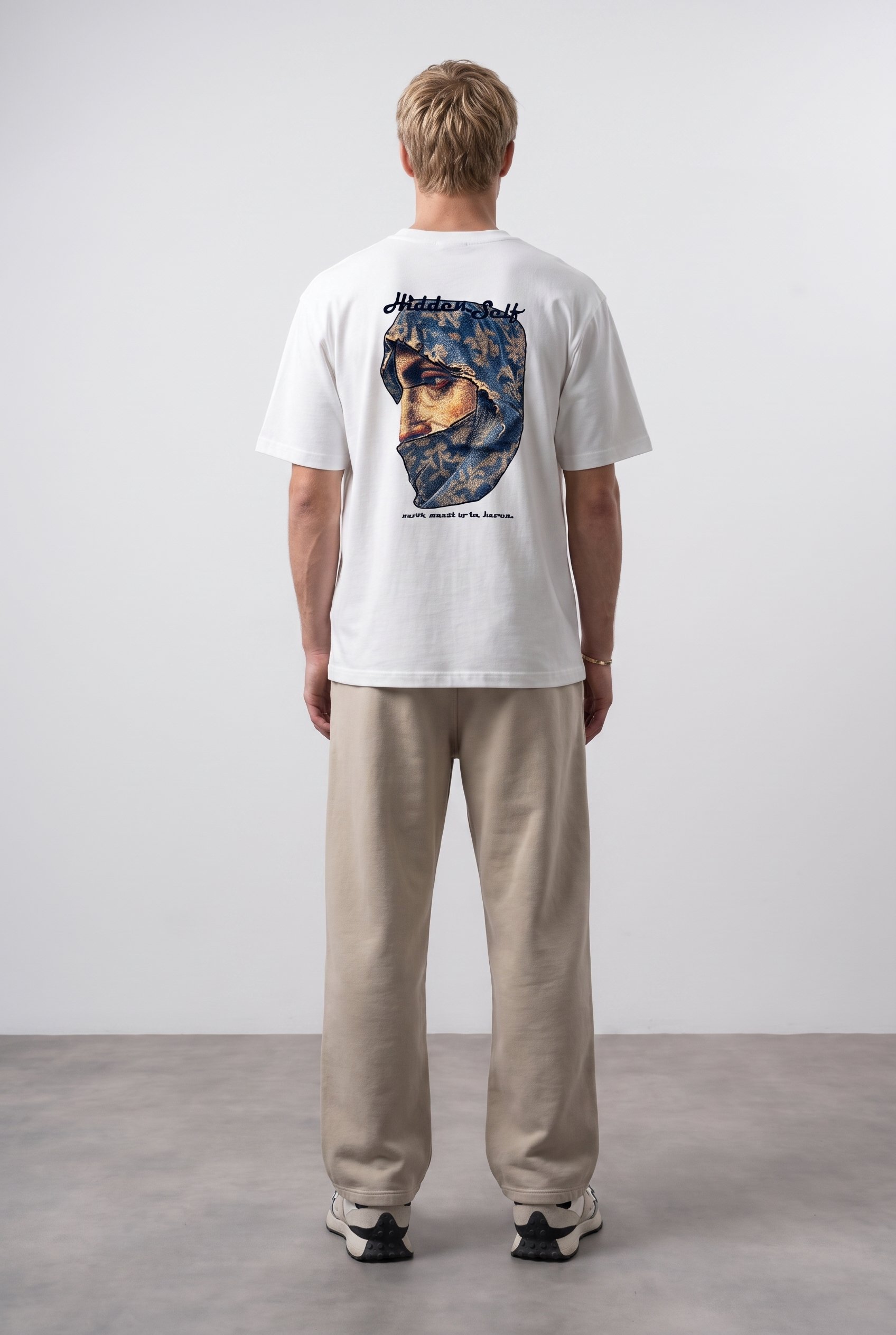 Erkek Hidden Self Baskılı Oversize T-Shirt Ekru