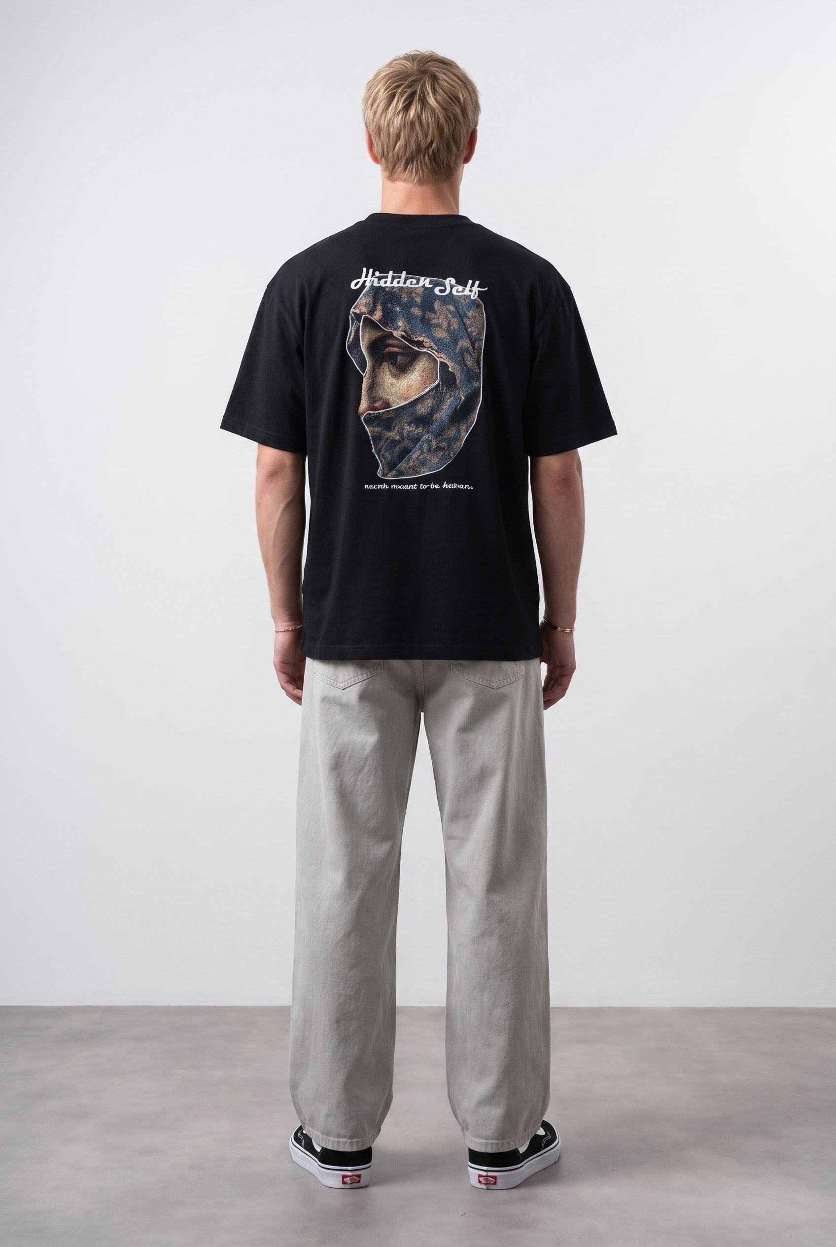 Erkek Hidden Self Baskılı Oversize T-Shirt Siyah