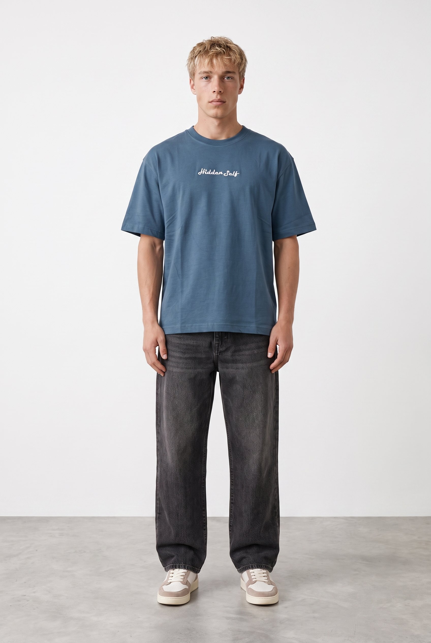 Erkek Hidden Self Baskılı Oversize T-Shirt Petrol