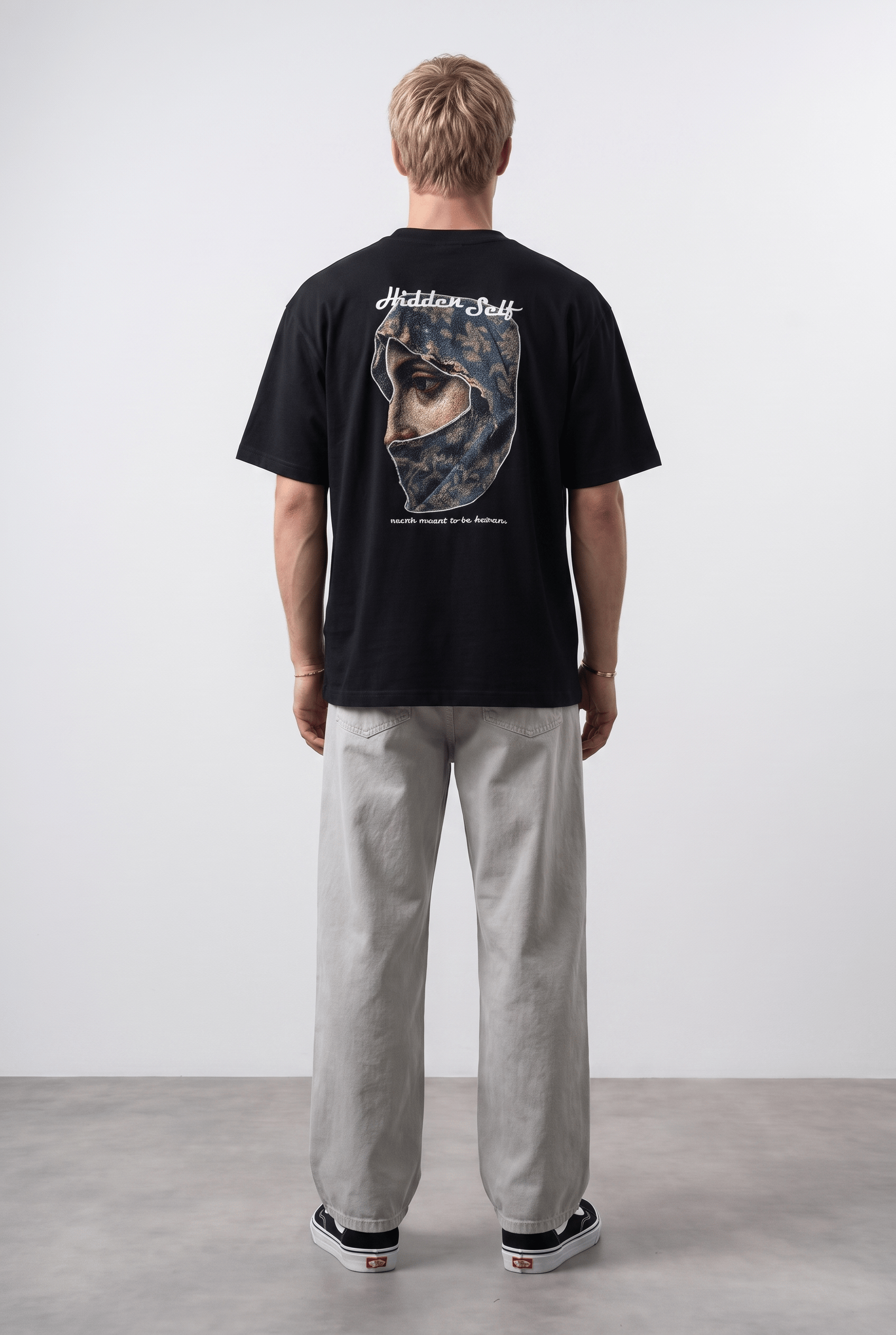 Erkek Hidden Self Baskılı Oversize T-Shirt Siyah