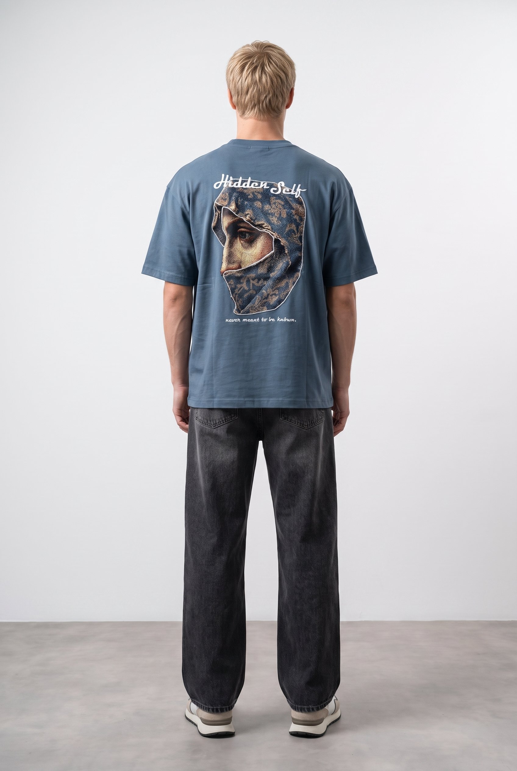 Erkek Hidden Self Baskılı Oversize T-Shirt Petrol
