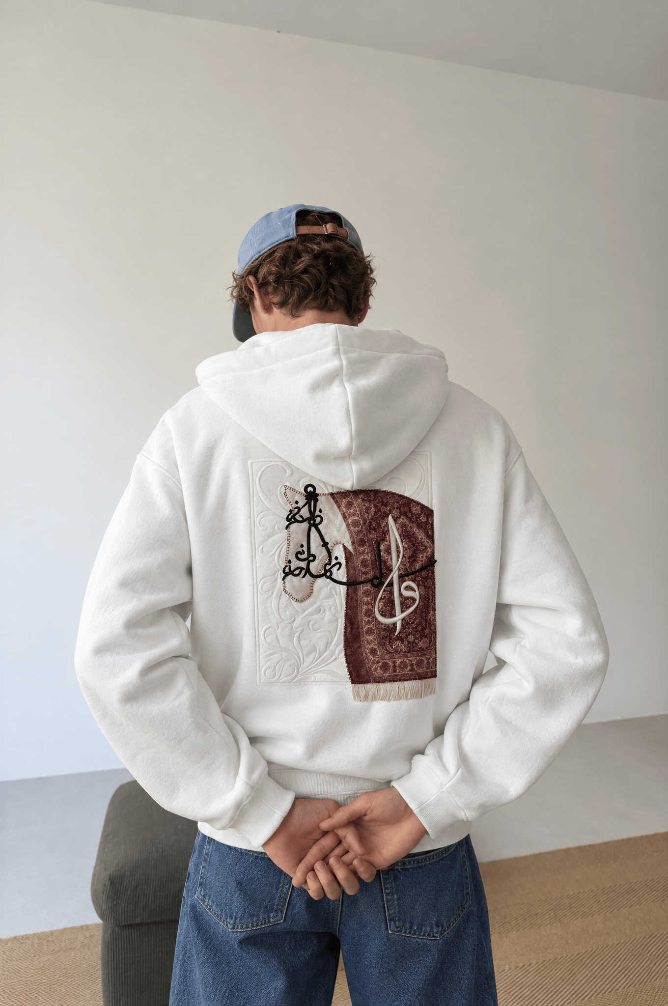 Erkek Horse Patch Detaylı Oversize Hoodie Ekru
