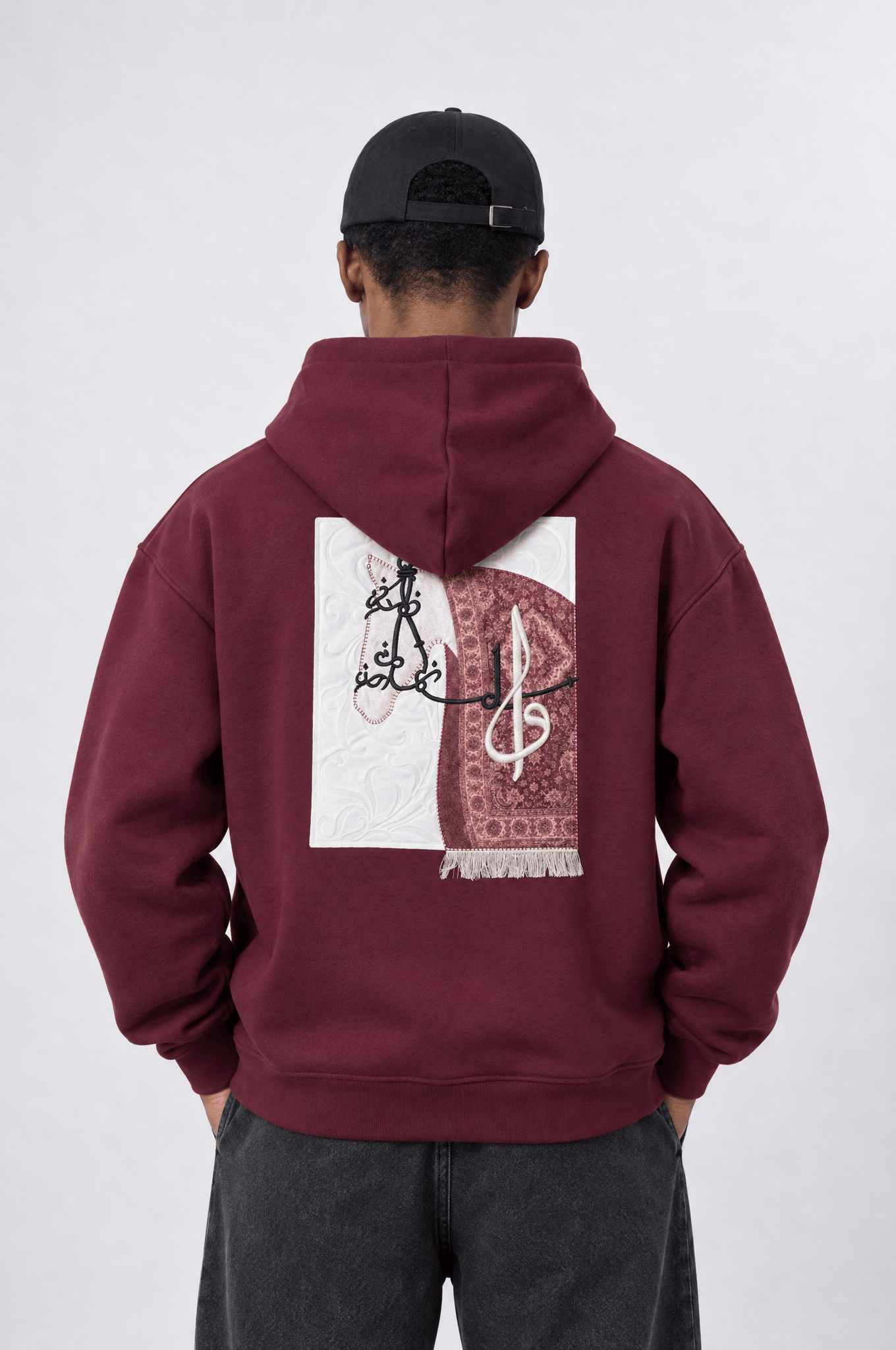 Erkek Horse Patch Detaylı Oversize Hoodie Bordo