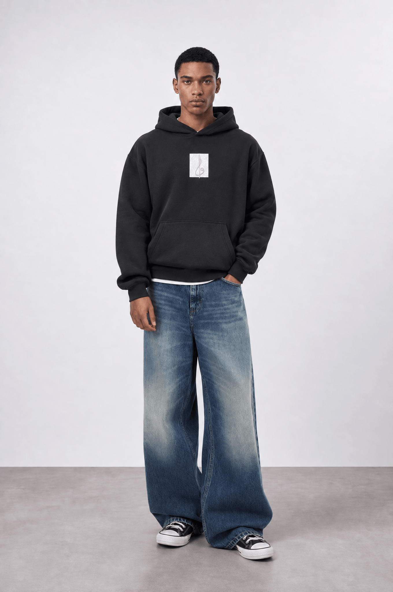 Erkek Horse Patch Detaylı Oversize Hoodie Siyah