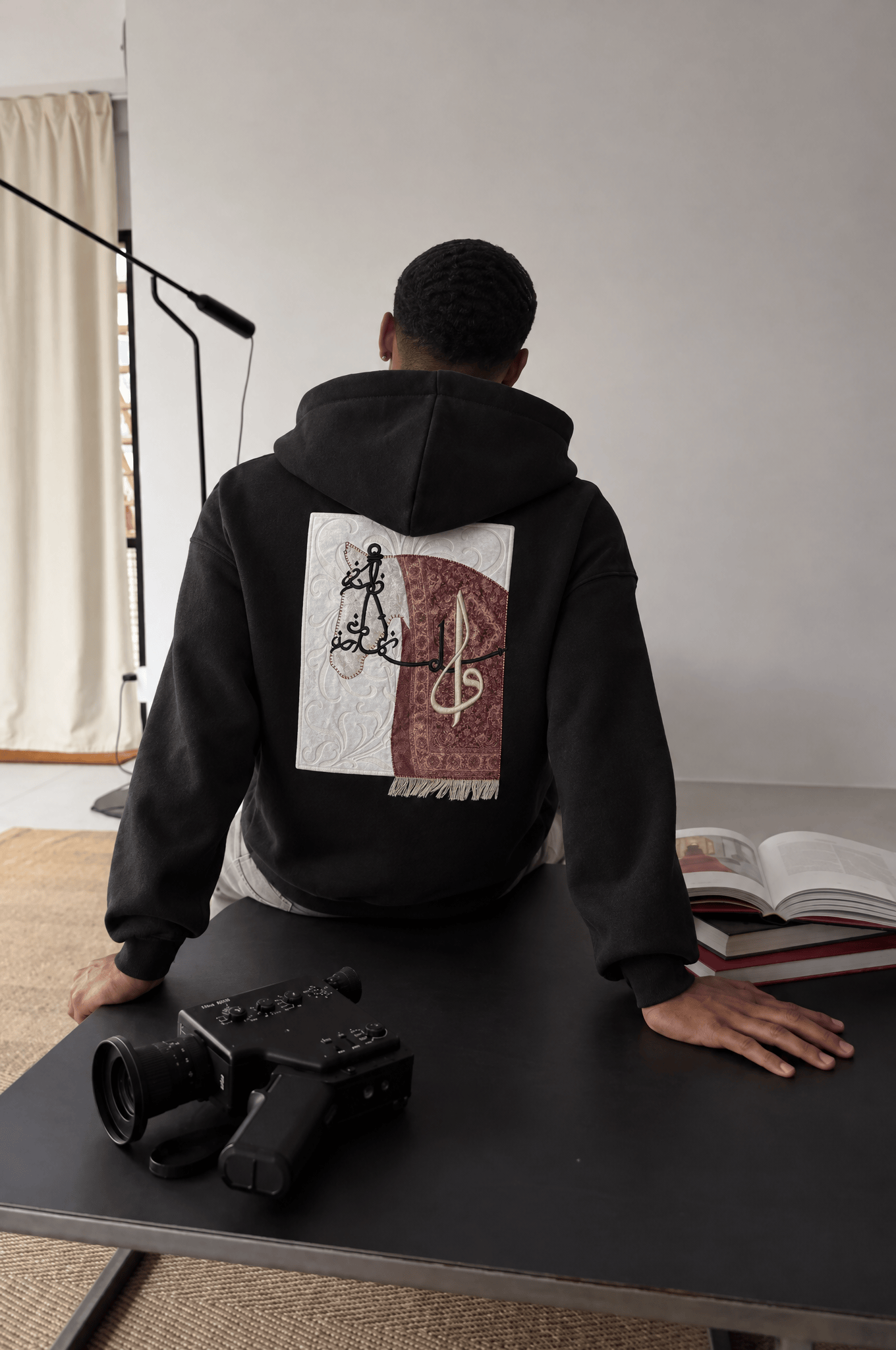 Erkek Horse Patch Detaylı Oversize Hoodie Siyah