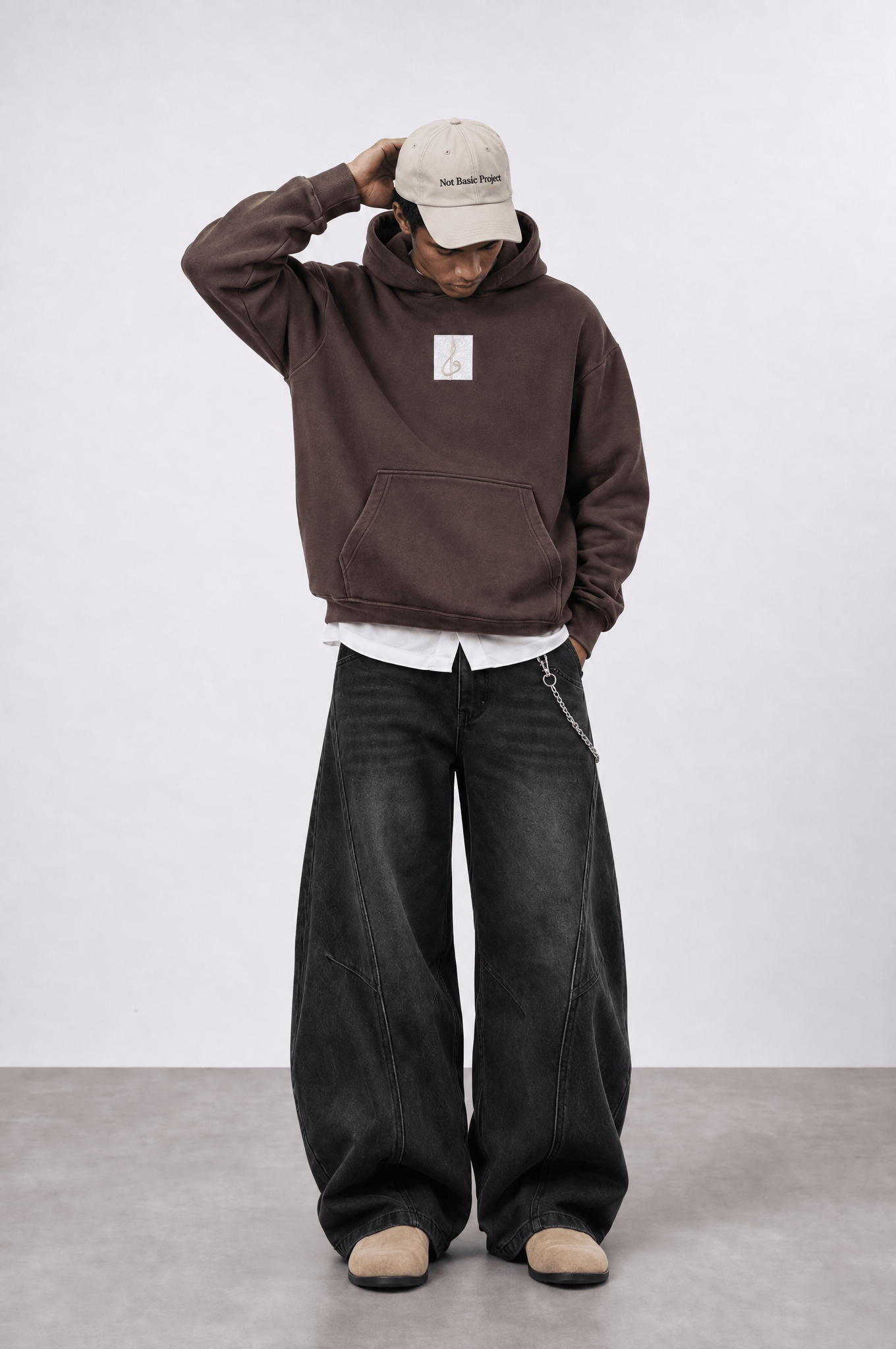 Erkek Horse Patch Detaylı Oversize Hoodie Kahve