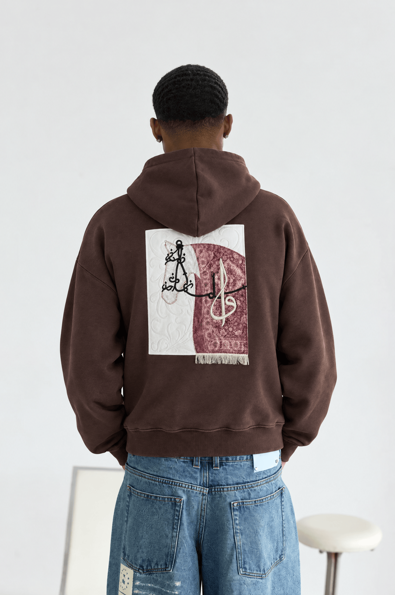 Erkek Horse Patch Detaylı Oversize Hoodie Kahve