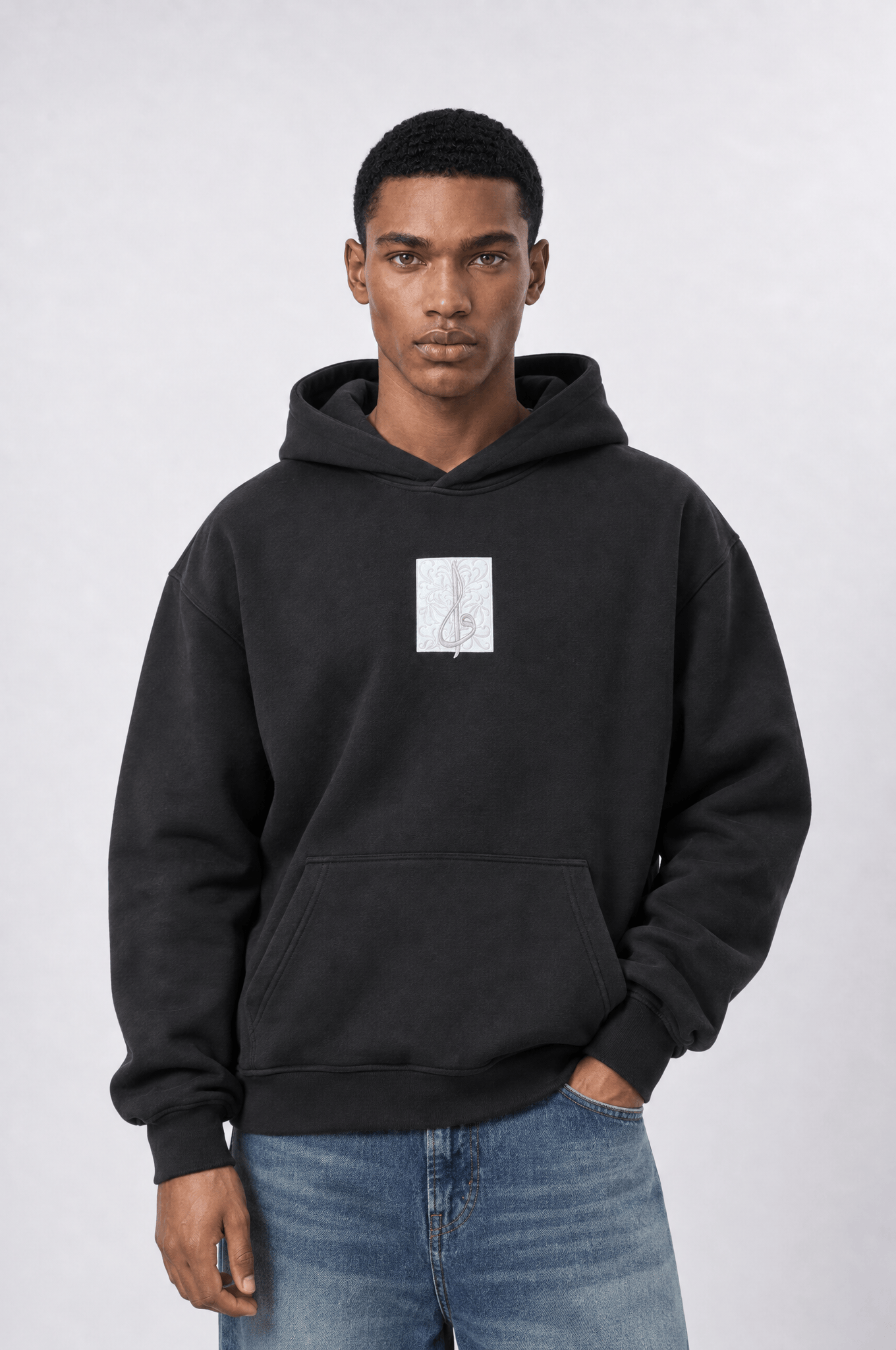 Erkek Horse Patch Detaylı Oversize Hoodie Siyah