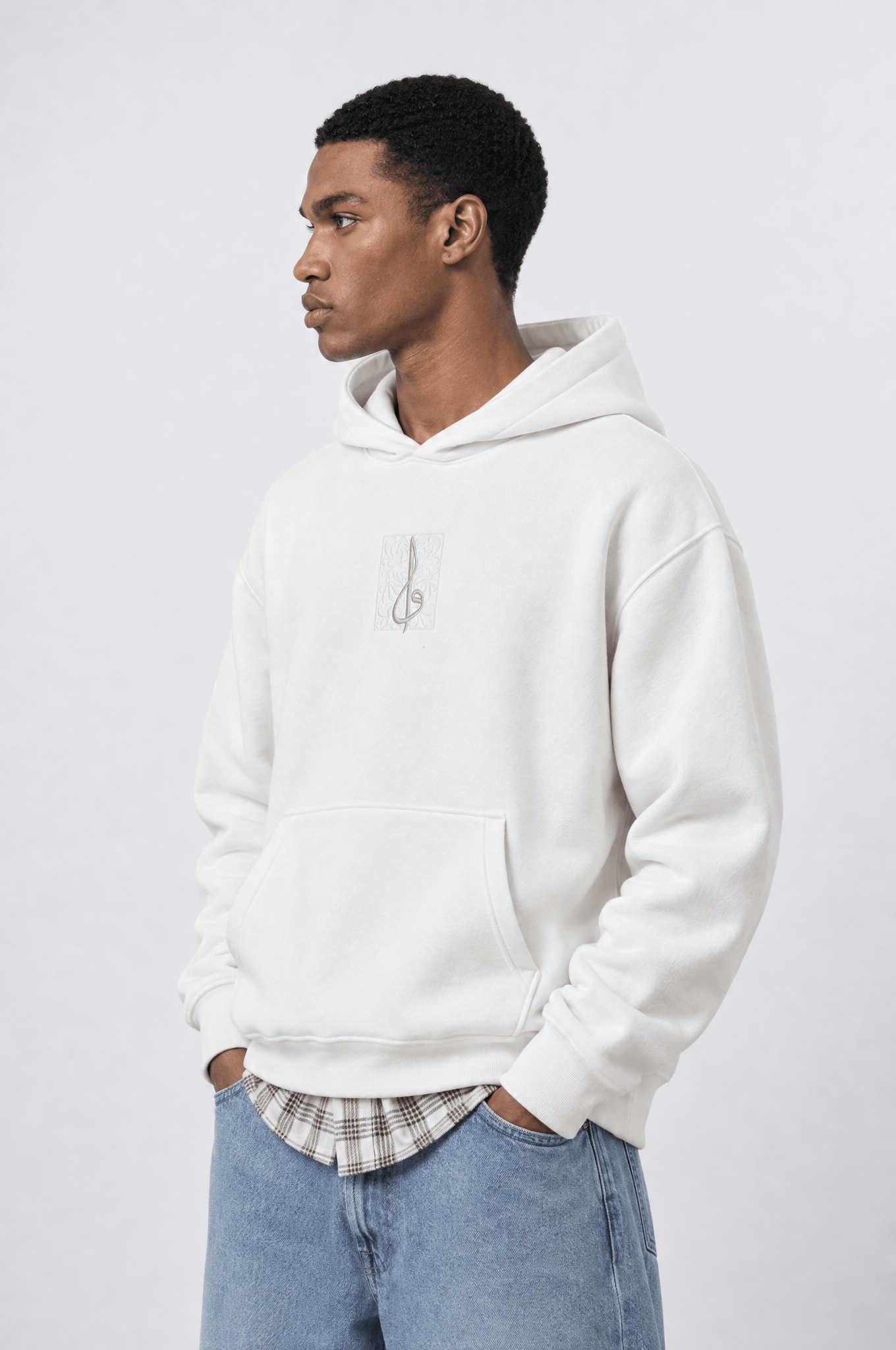 Erkek Horse Patch Detaylı Oversize Hoodie Ekru