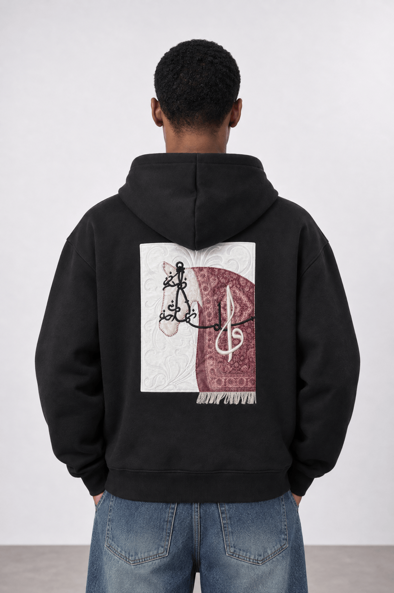 Erkek Horse Patch Detaylı Oversize Hoodie Siyah