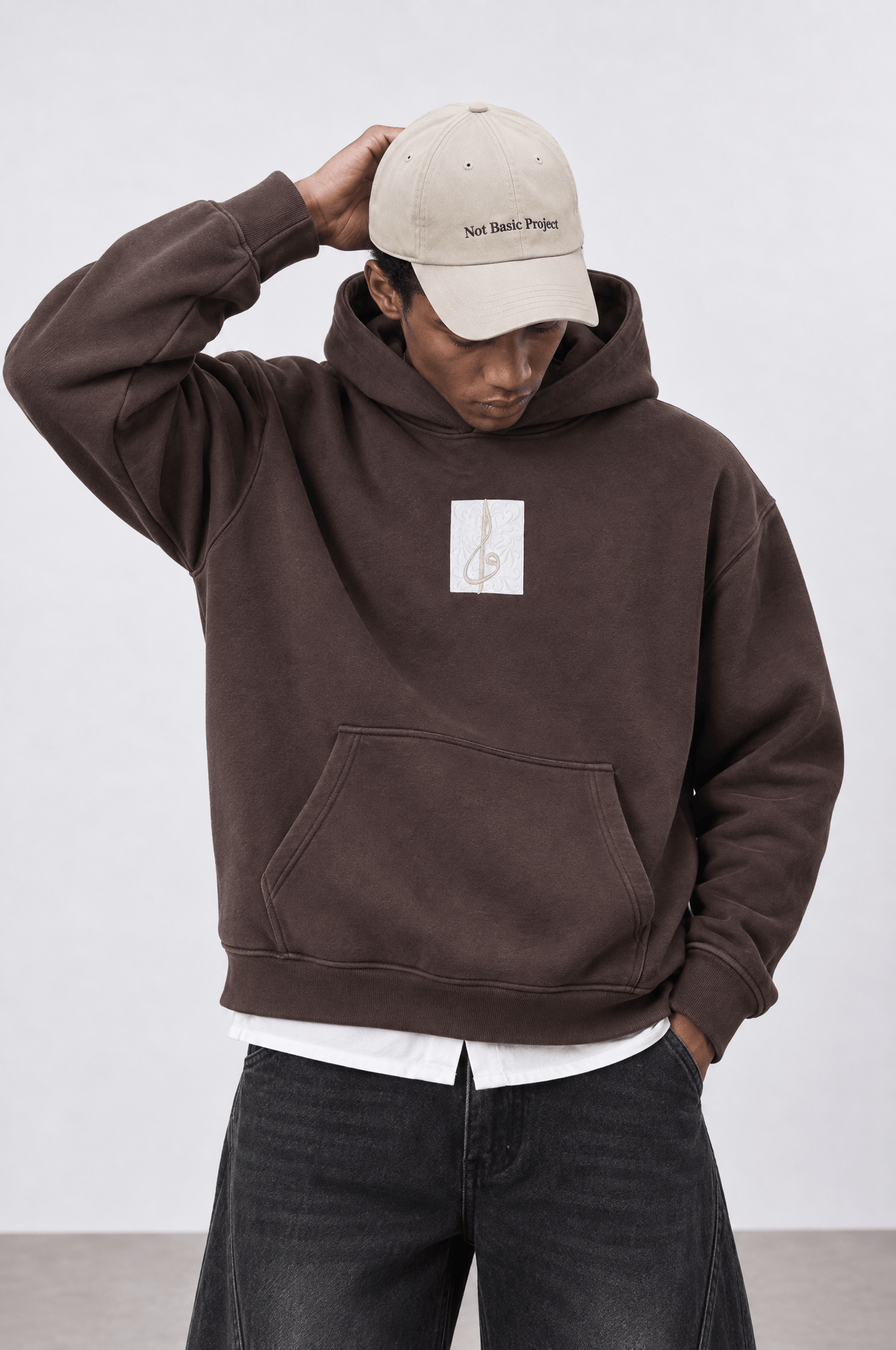 Erkek Horse Patch Detaylı Oversize Hoodie Kahve