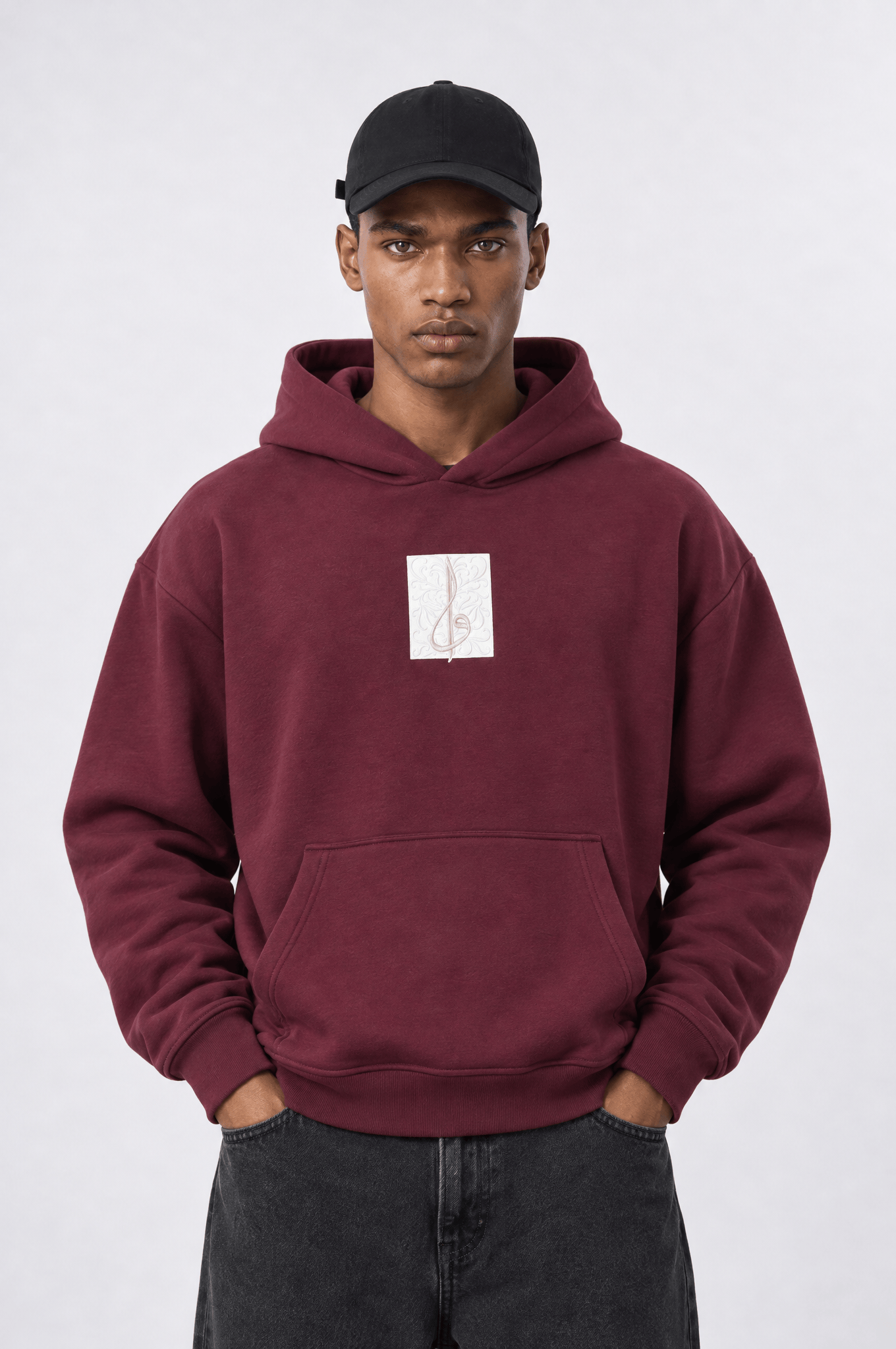 Erkek Horse Patch Detaylı Oversize Hoodie Bordo