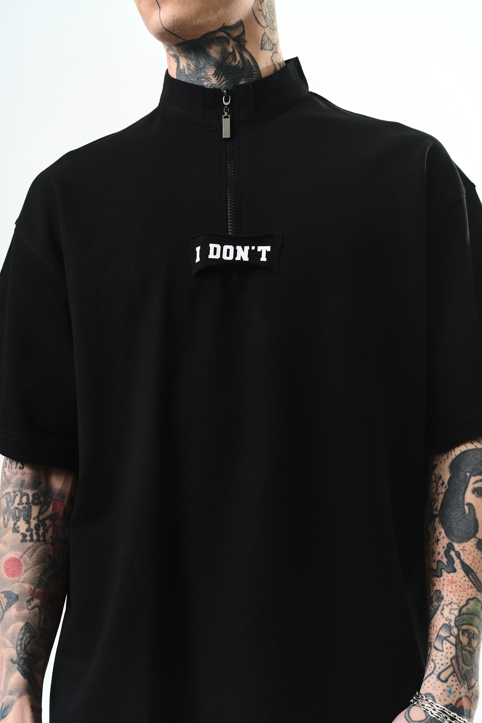 Erkek I Don't Nakışlı Oversize T-Shirt Siyah
