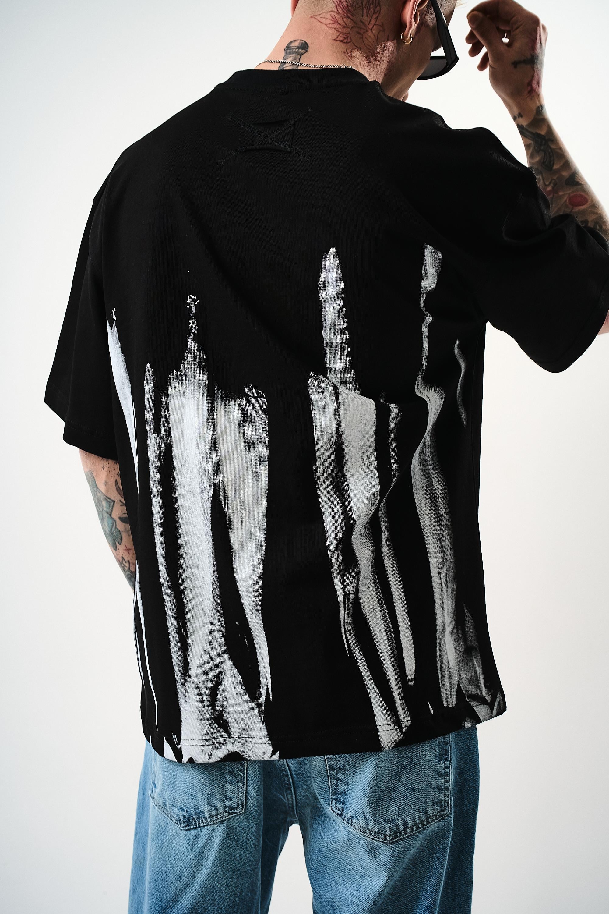 Erkek İmmortal Baskılı Oversize T-Shirt Siyah
