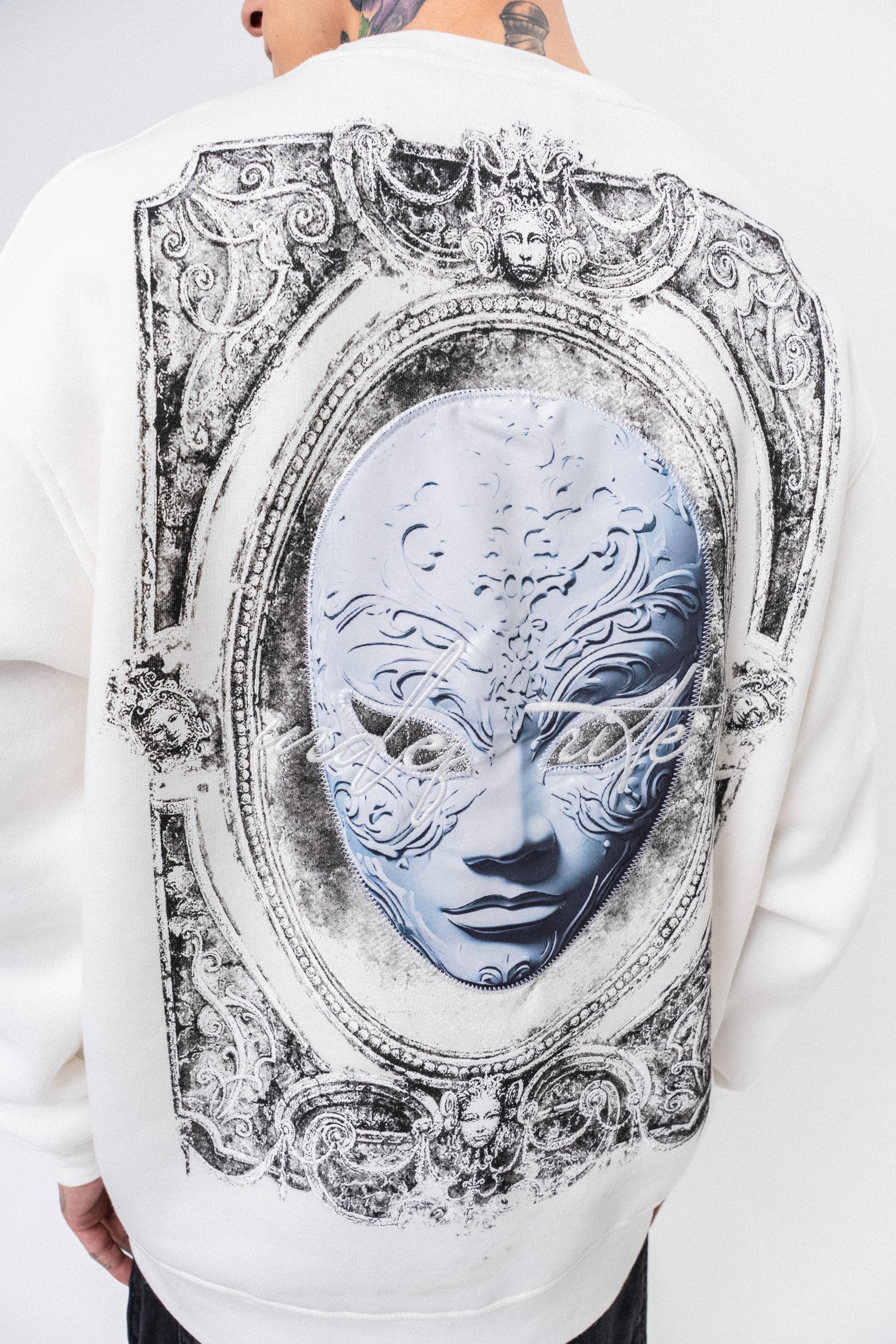 Erkek Indefinite Baskılı Bisiklet Yaka Oversize Sweatshirt Ekru