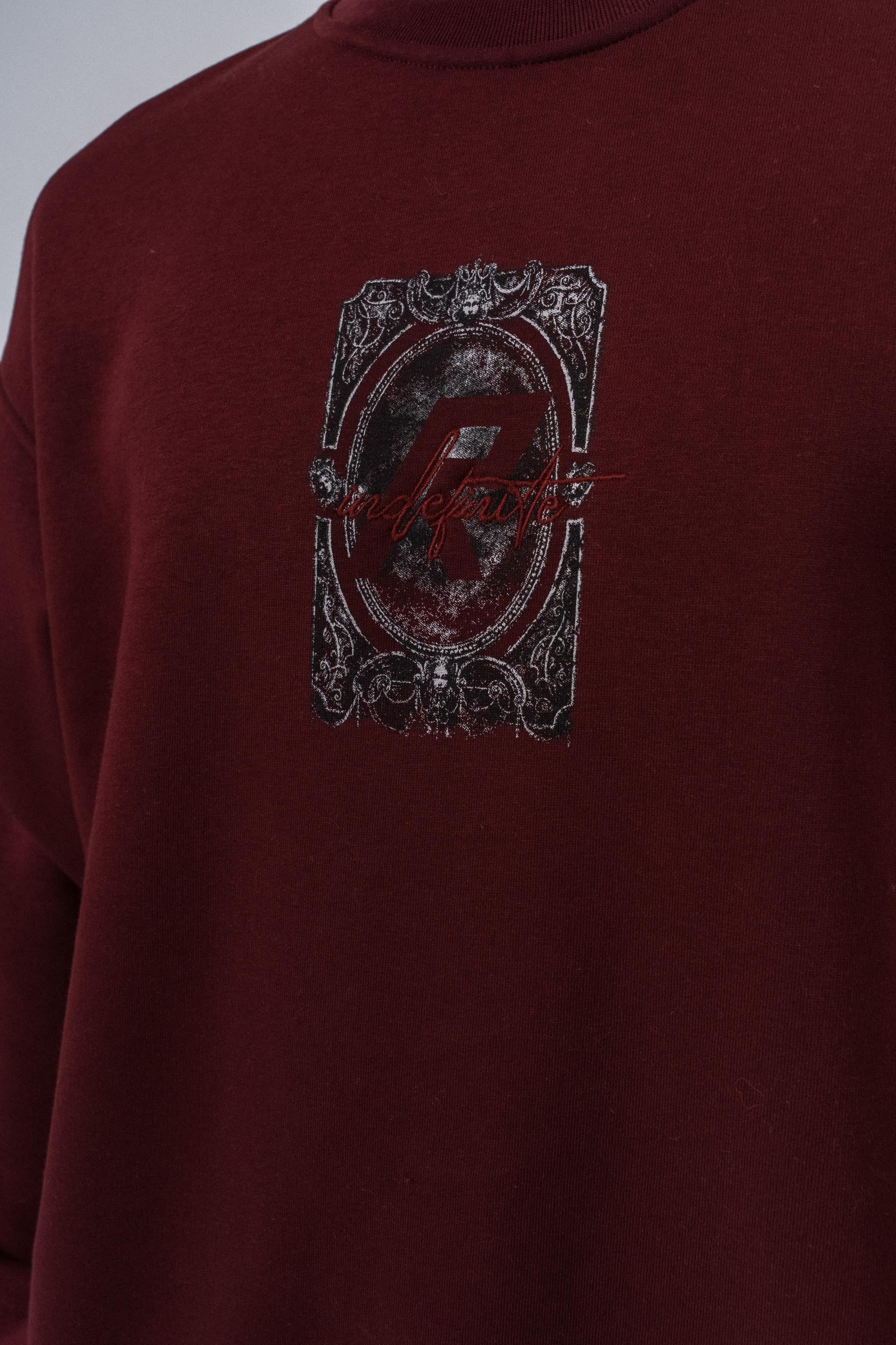 Erkek Indefinite Baskılı Bisiklet Yaka Oversize Sweatshirt Bordo