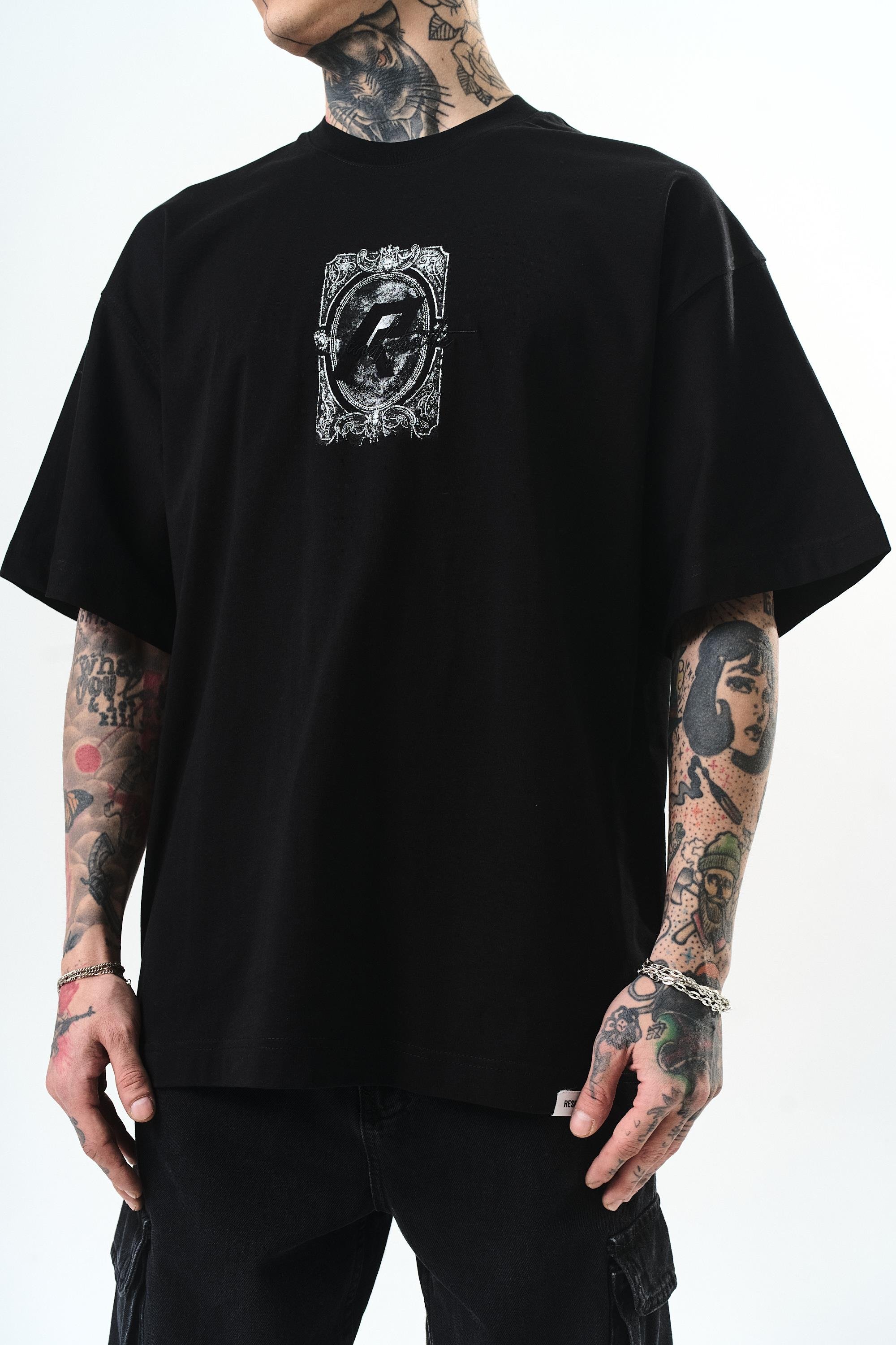Erkek Indefinite Baskılı Oversize T-Shirt Siyah