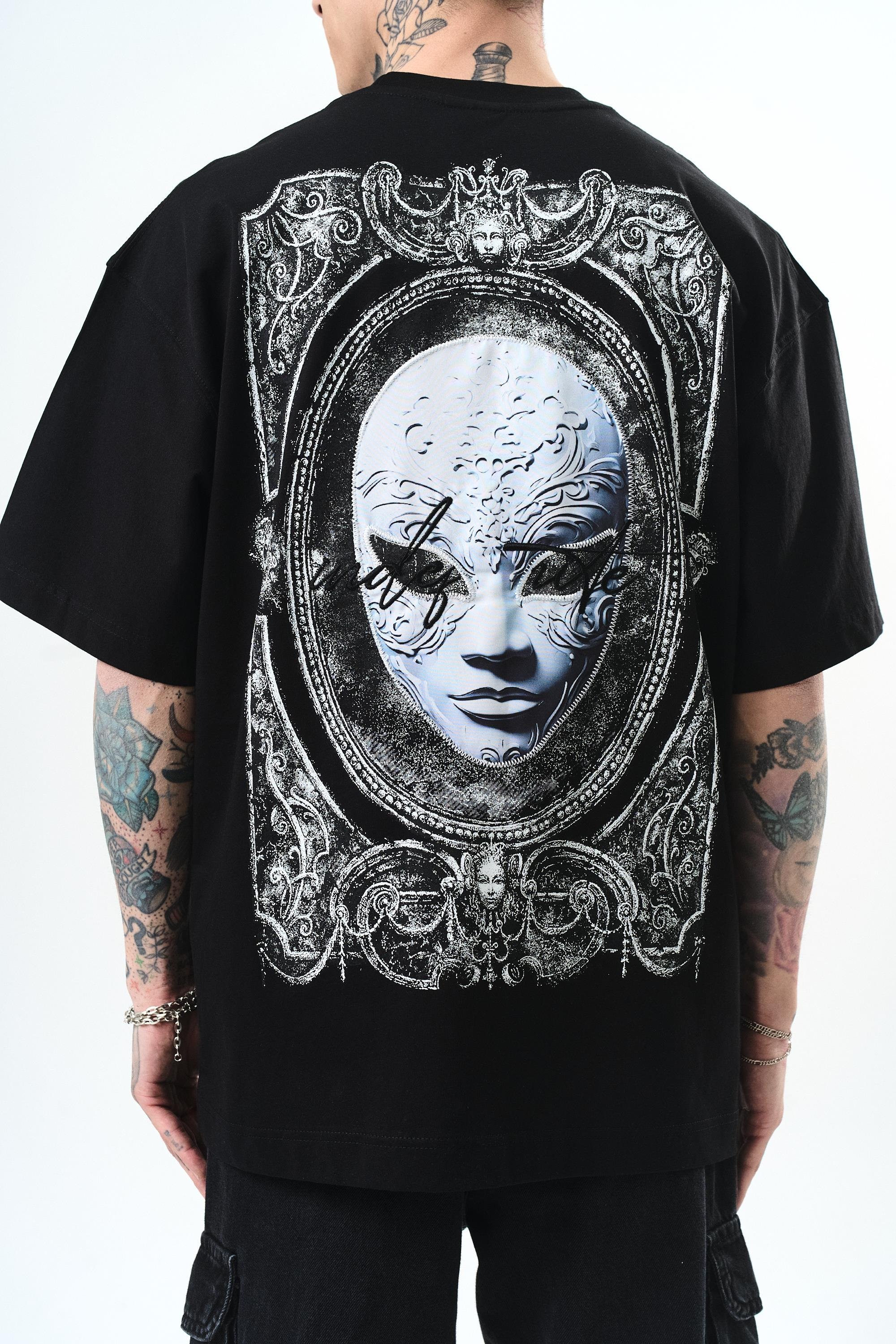 Erkek Indefinite Baskılı Oversize T-Shirt Siyah
