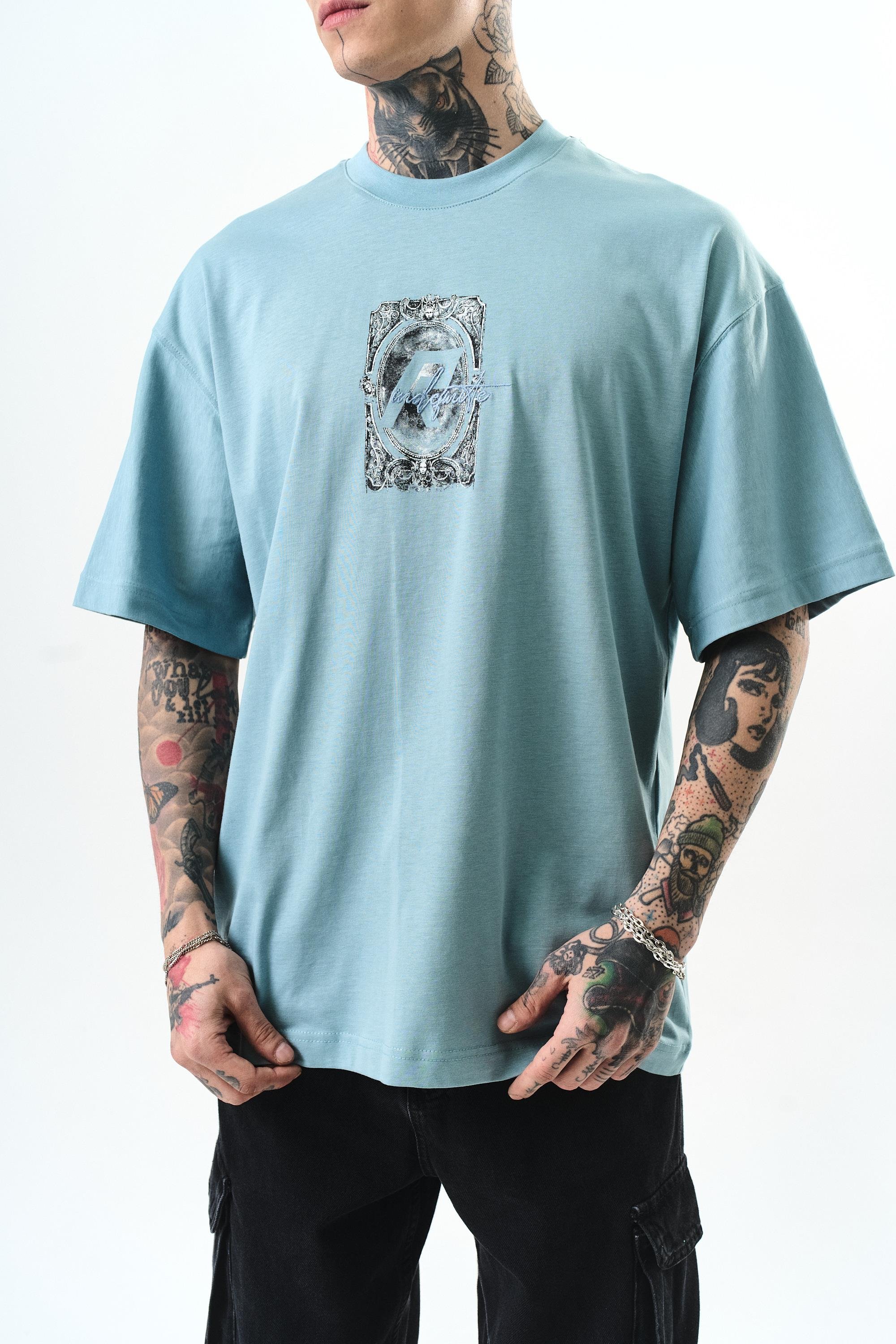 Erkek Indefinite Baskılı Oversize T-Shirt Bebe Mavi