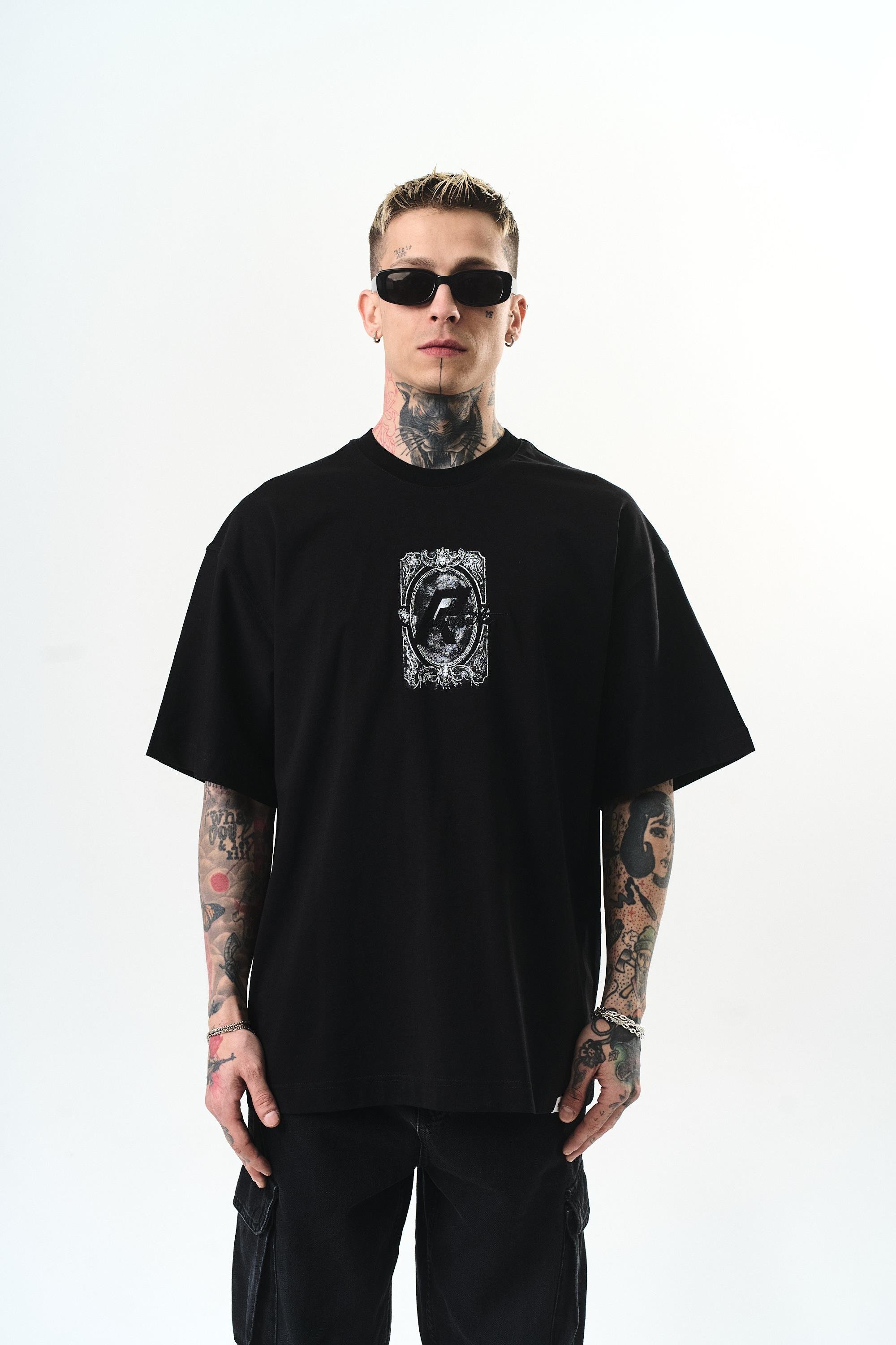 Erkek Indefinite Baskılı Oversize T-Shirt Siyah