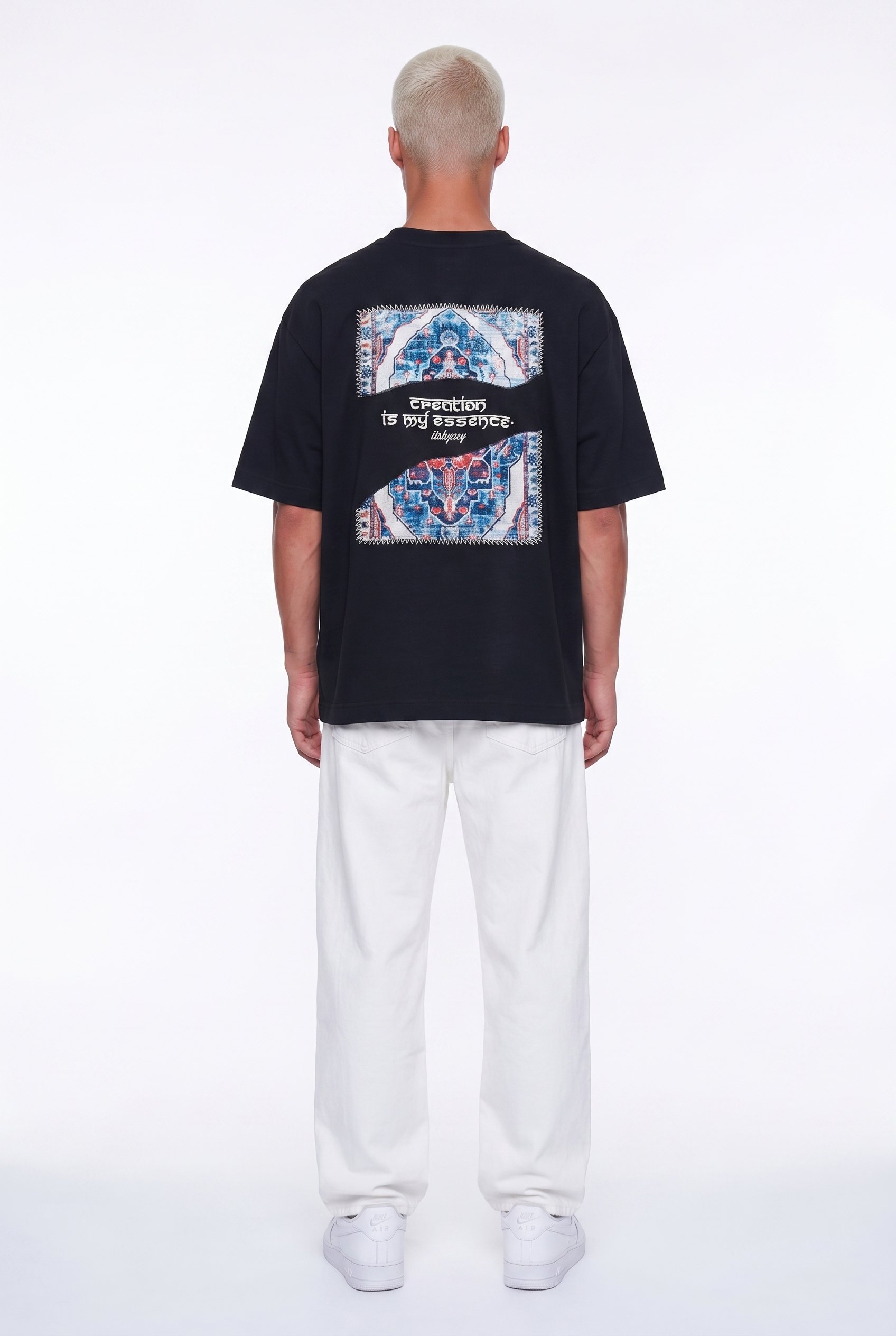 Erkek Itsbyzey Nakış Detaylı Oversize T-Shirt Siyah