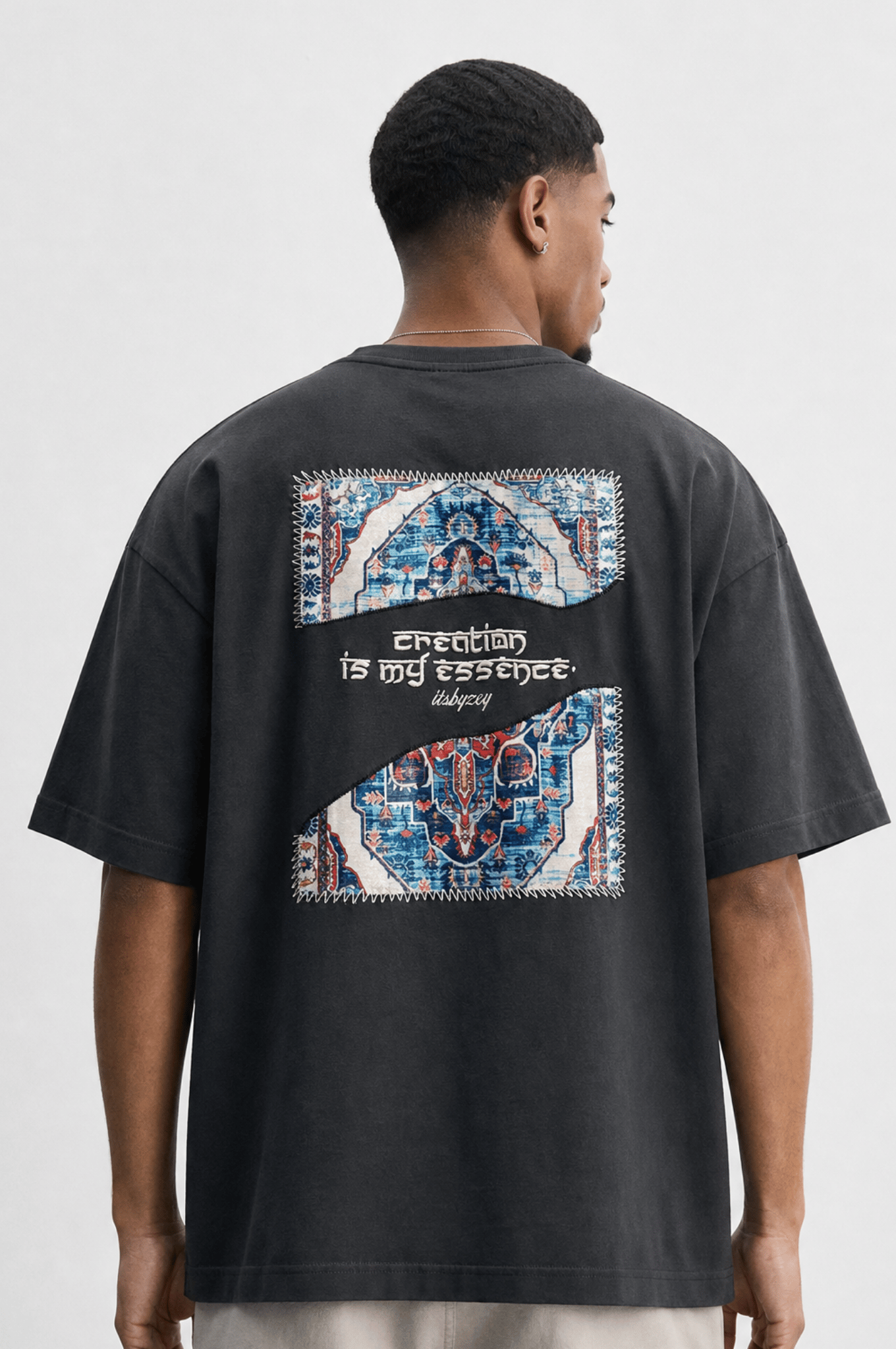Erkek Itsbyzey Nakış Detaylı Oversize T-Shirt Füme