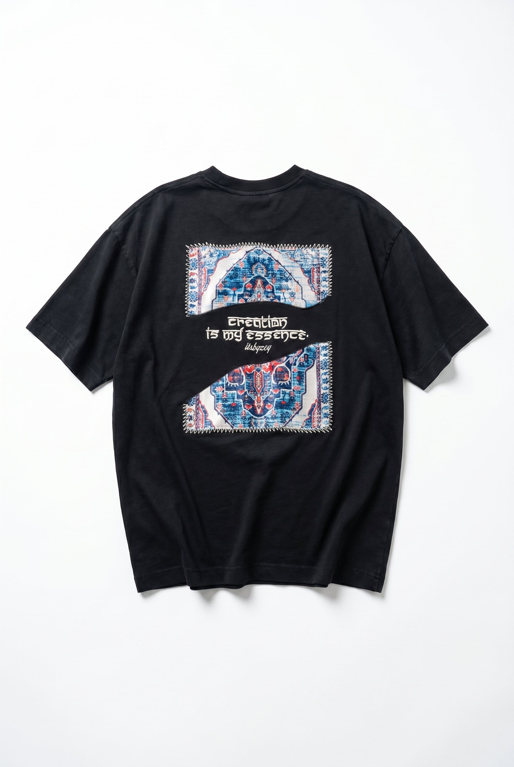 Erkek Itsbyzey Nakış Detaylı Oversize T-Shirt Siyah